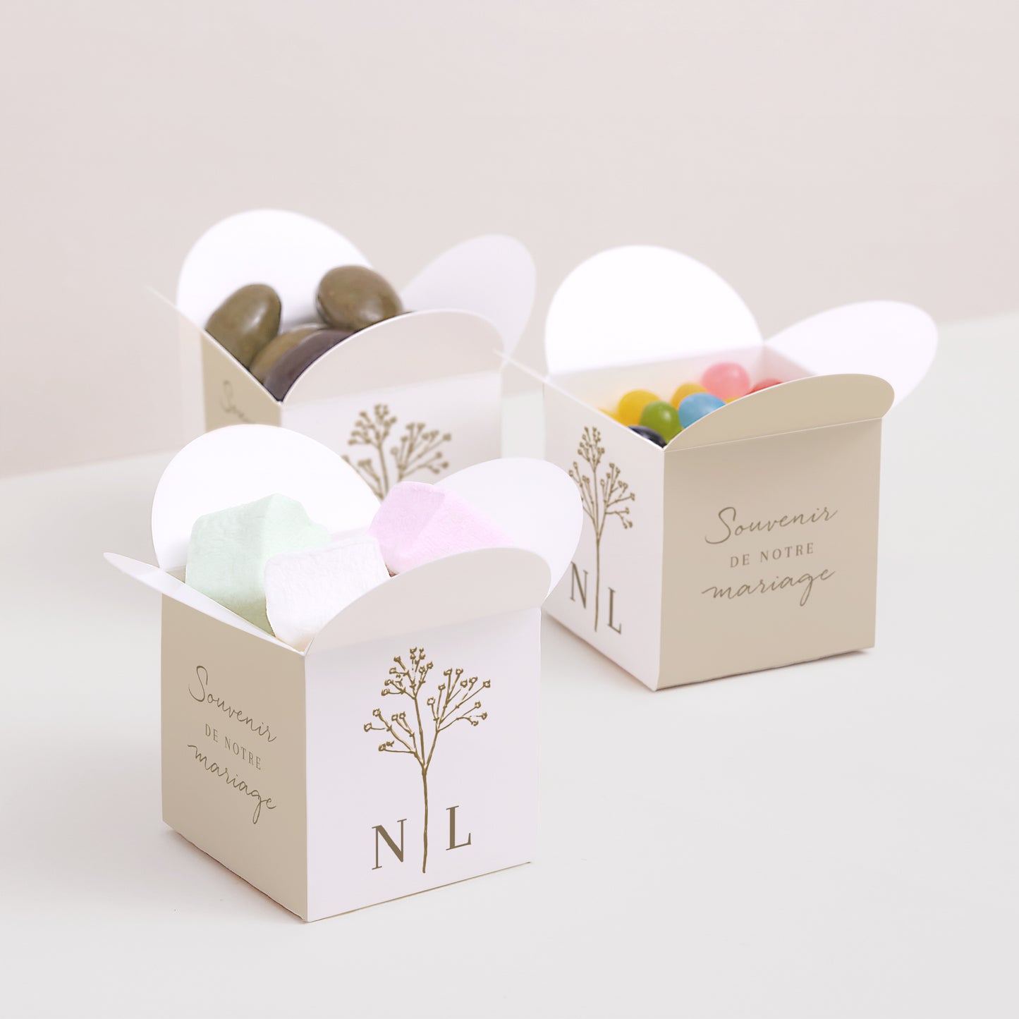 Boîte à dragées Mariage Ouverture papillon Gypsophile élégant photo N° 3