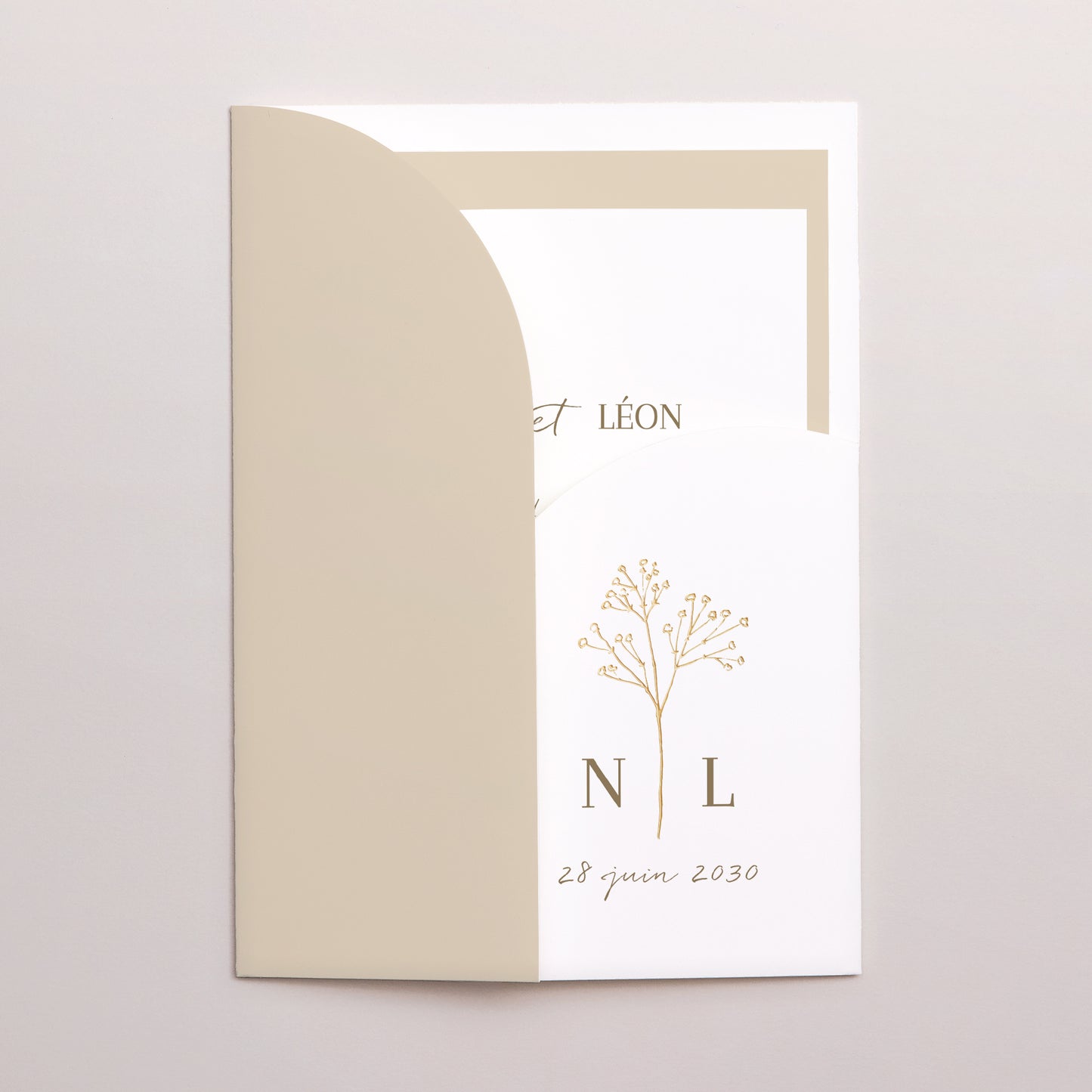 Faire-part Mariage Pochette 2 cartes Gypsophile élégant photo N° 2