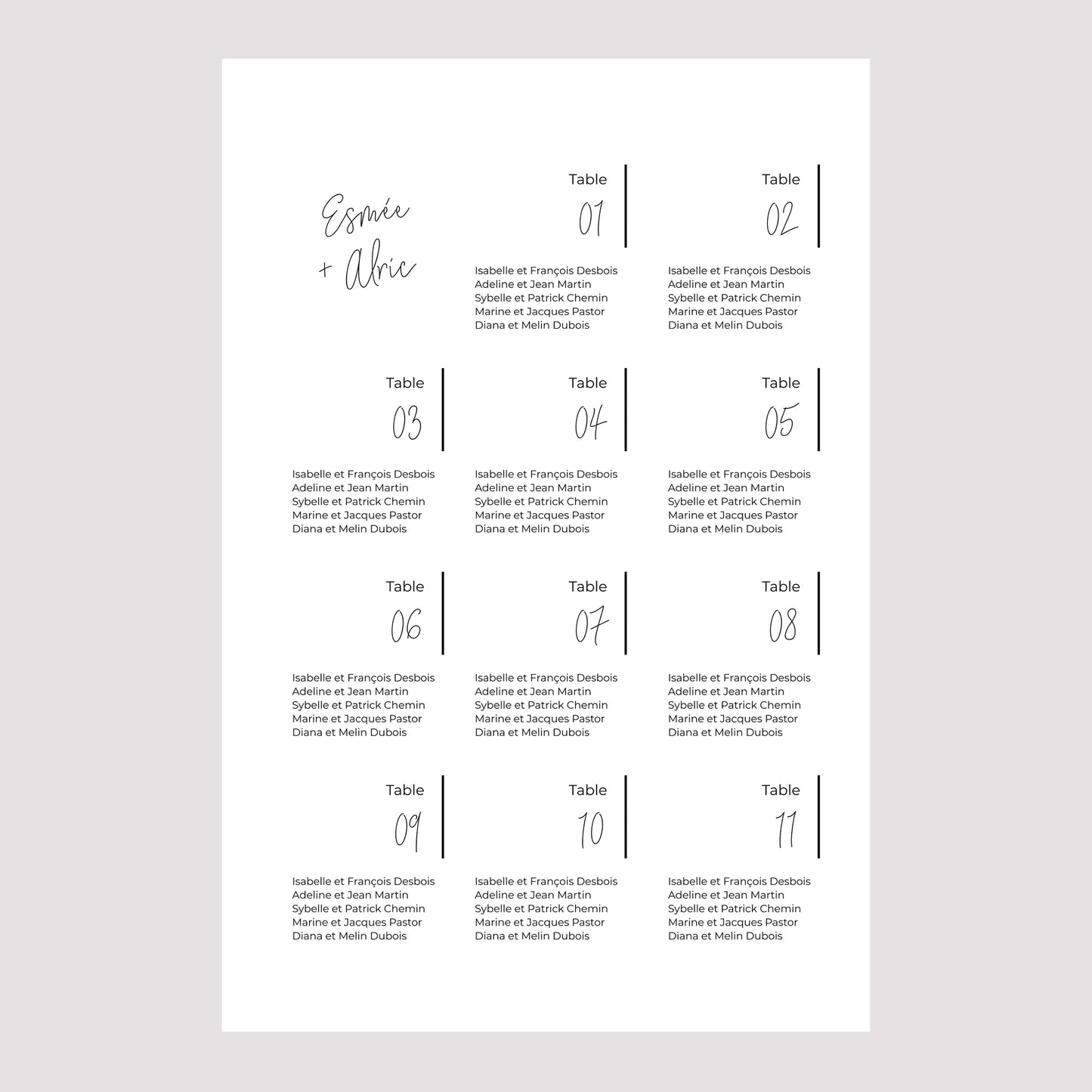 Plan de table Mariage Portrait Photo + typo photo N° 2
