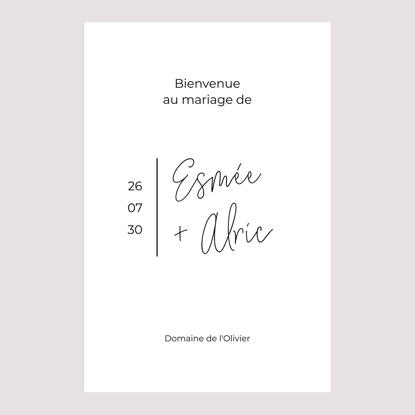 Panneau bienvenue Mariage Portrait 60 x 90 cm Photo + typo photo N° 2