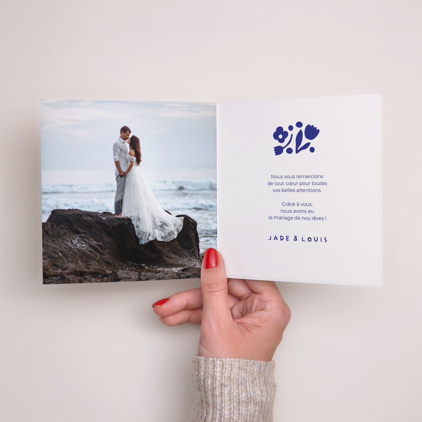 Remerciements Mariage Carré double volet Bleu Majorelle photo N° 2