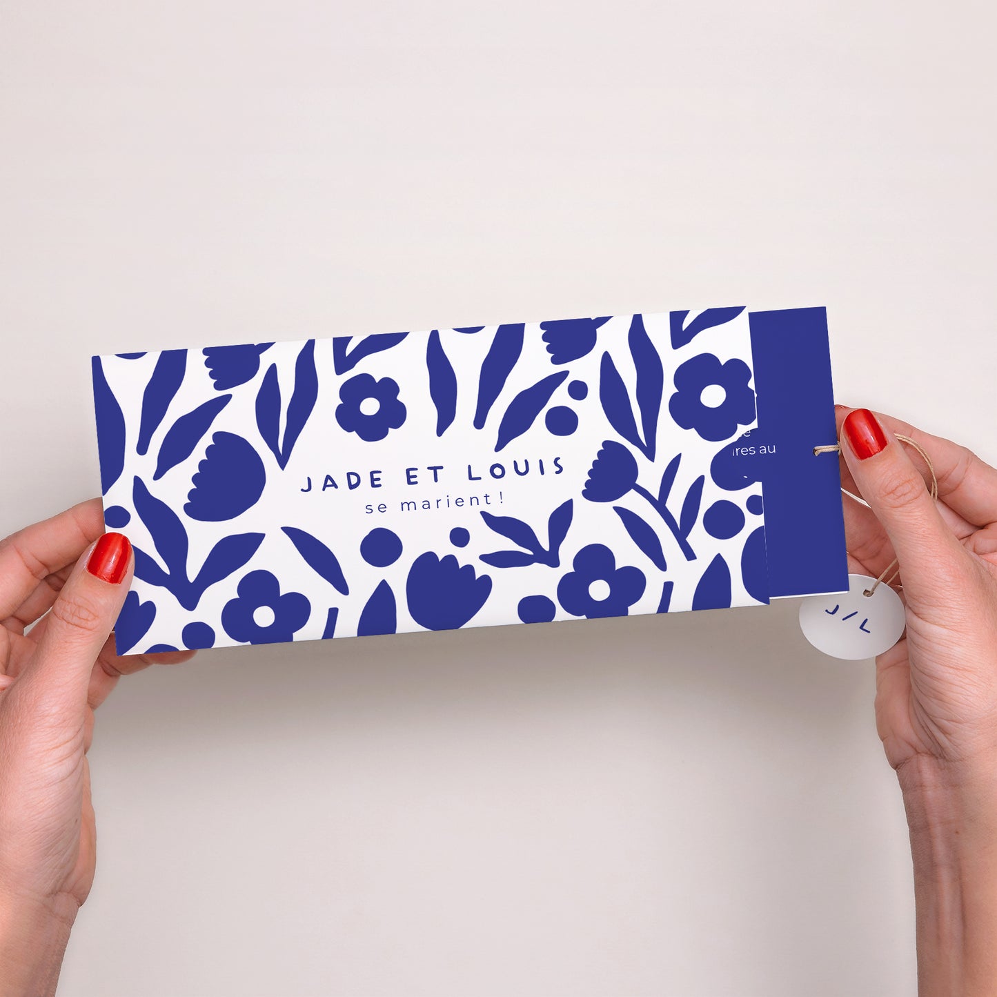 Faire-part Mariage Pochette 2 cartes, étiquette Bleu Majorelle photo N° 2