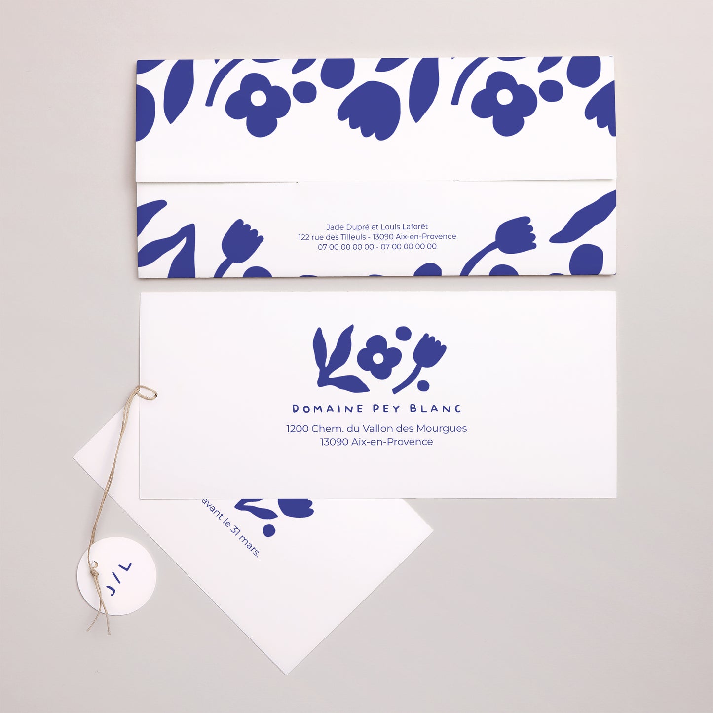 Faire-part Mariage Pochette 2 cartes, étiquette Bleu Majorelle photo N° 4