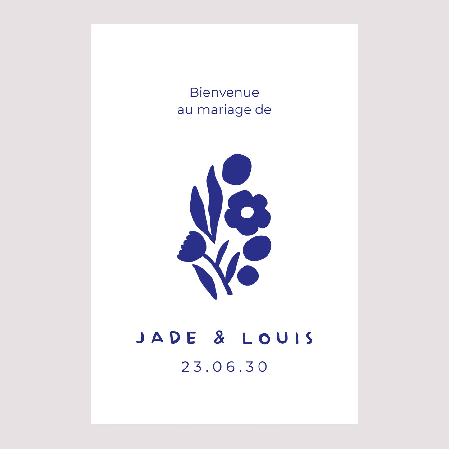 Panneau bienvenue Mariage Portrait 60 x 90 cm Bleu Majorelle photo N° 2