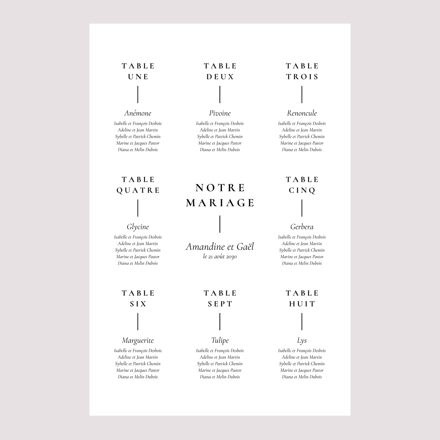 Plan de table Mariage Portrait TYPO photo N° 2