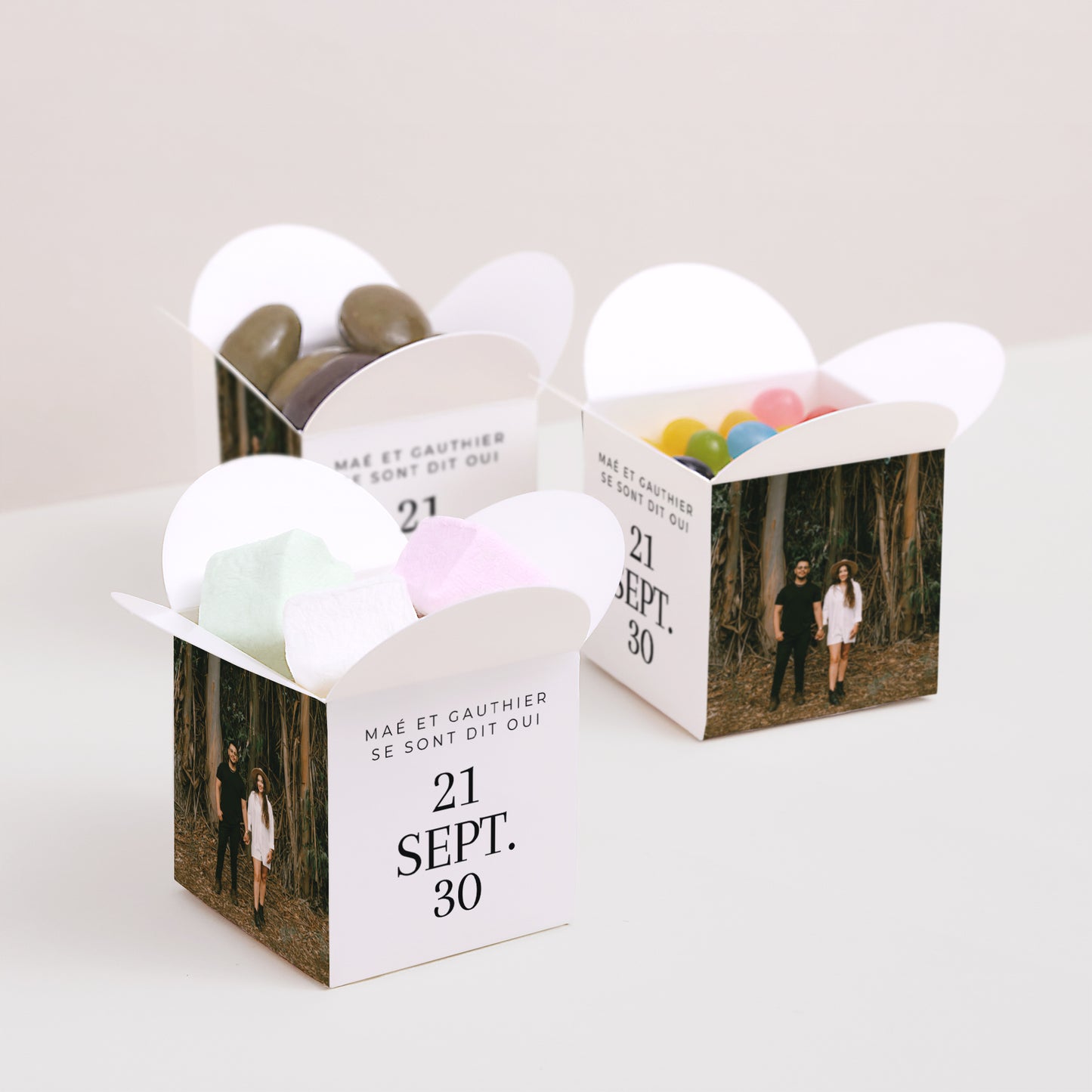 Boîte à dragées Mariage Ouverture papillon Typo date photo N° 3