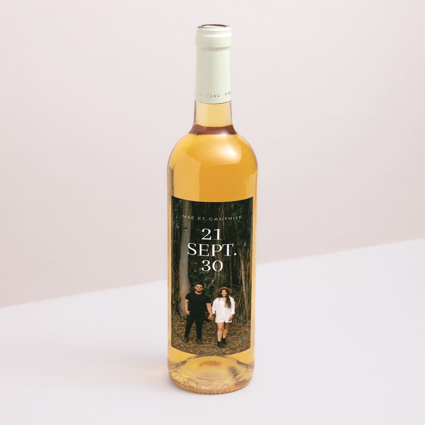 Etiquette bouteille Mariage Portrait Typo date photo N° 1