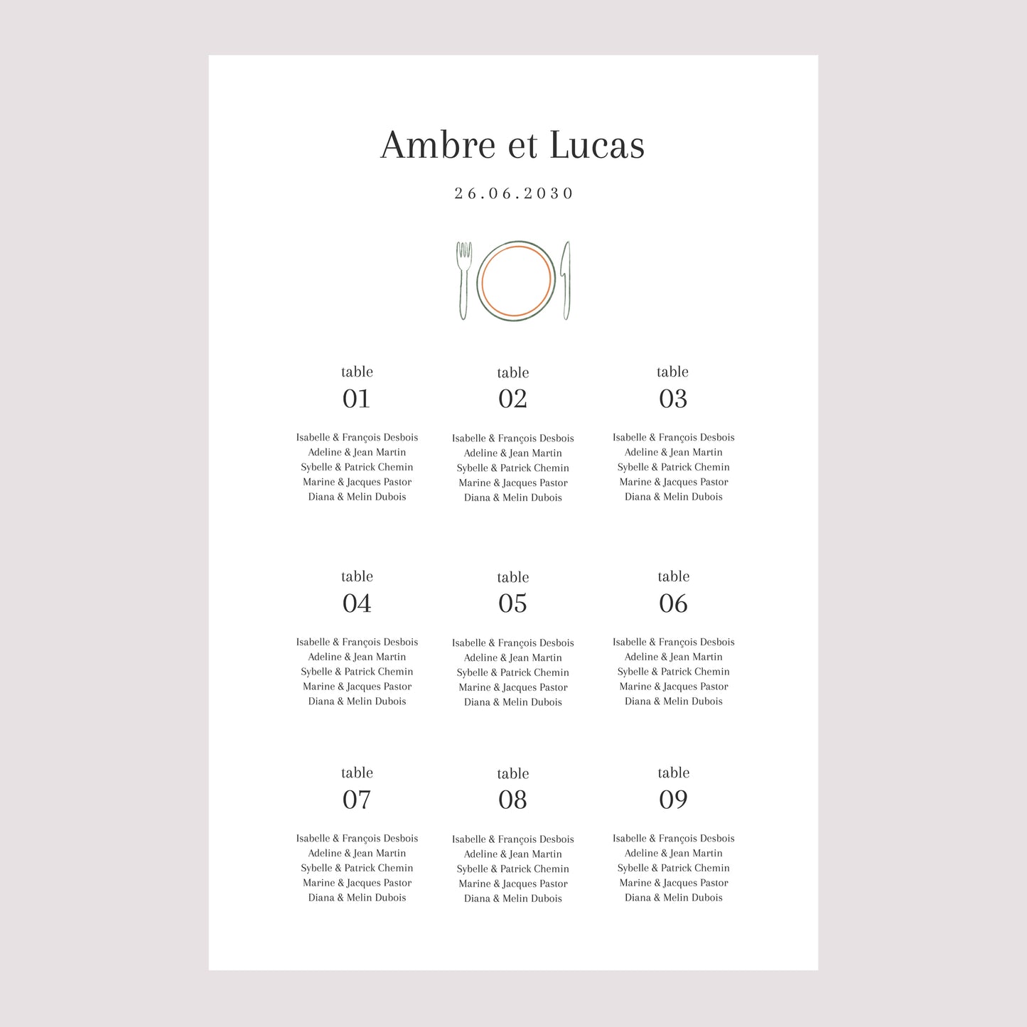 Plan de table Mariage Portrait Ti amo photo N° 2