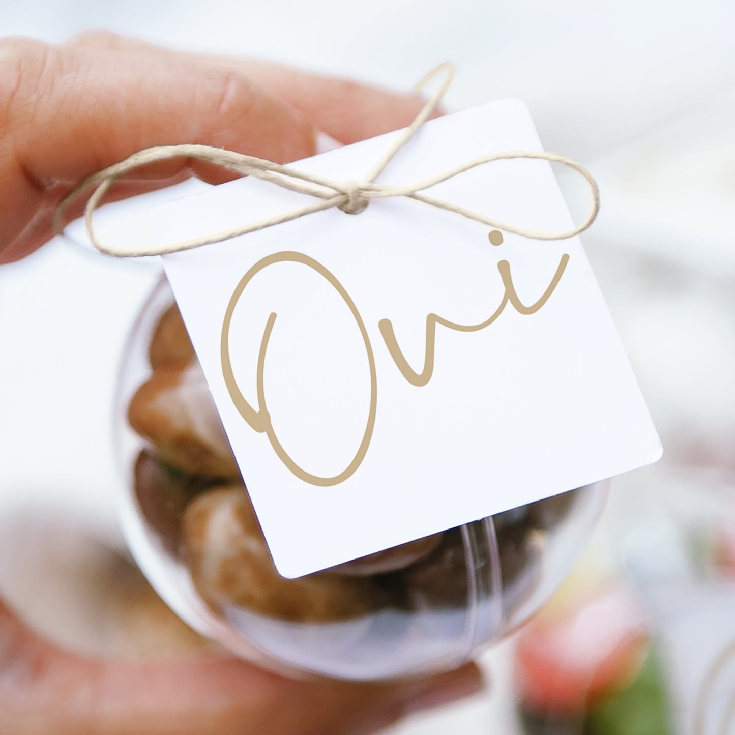 Boîte à dragées Mariage boule avec étiquette carrée Un grand oui photo N° 1