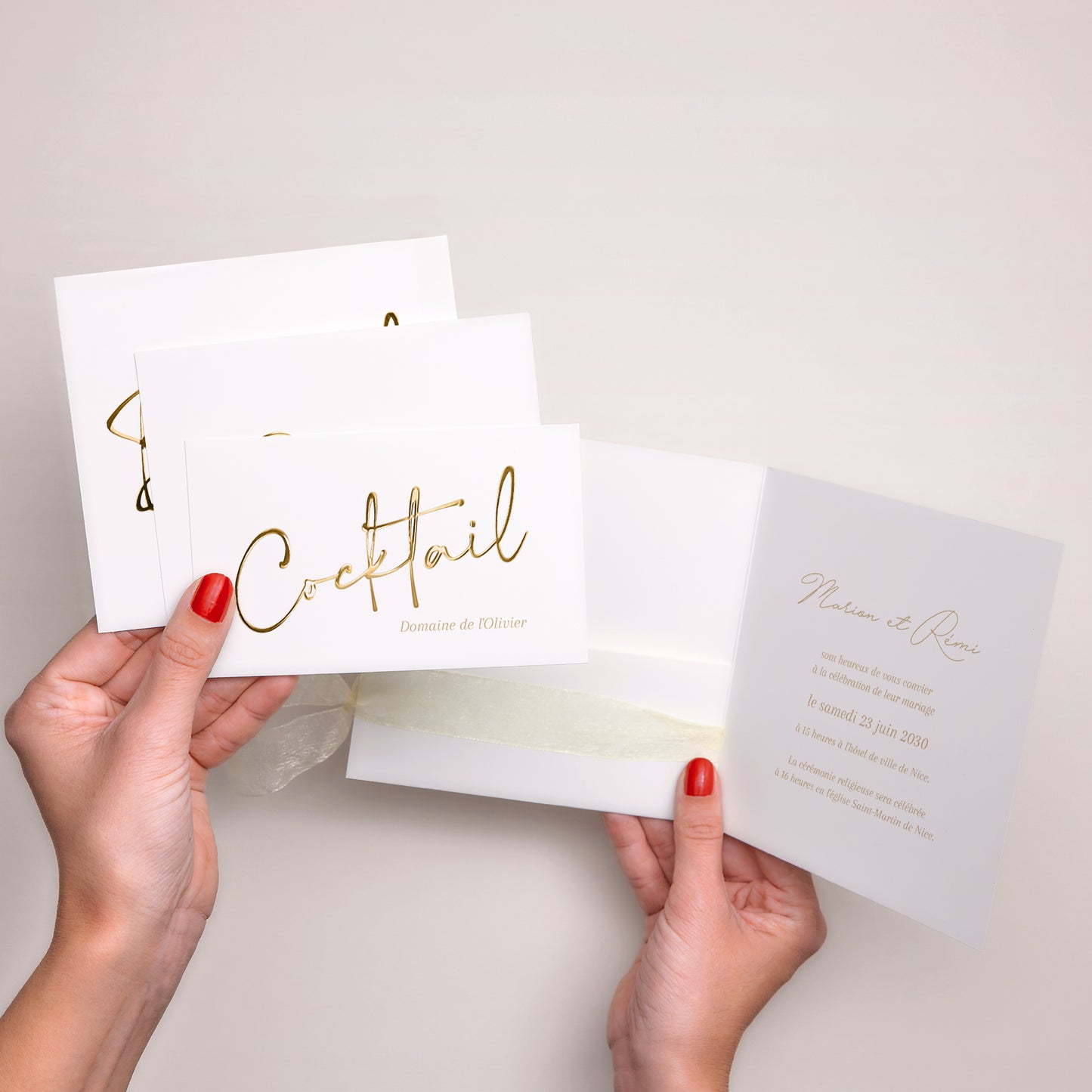 Faire-part Mariage Pochette carrée, 3 cartes, étiquette Un grand oui photo N° 3