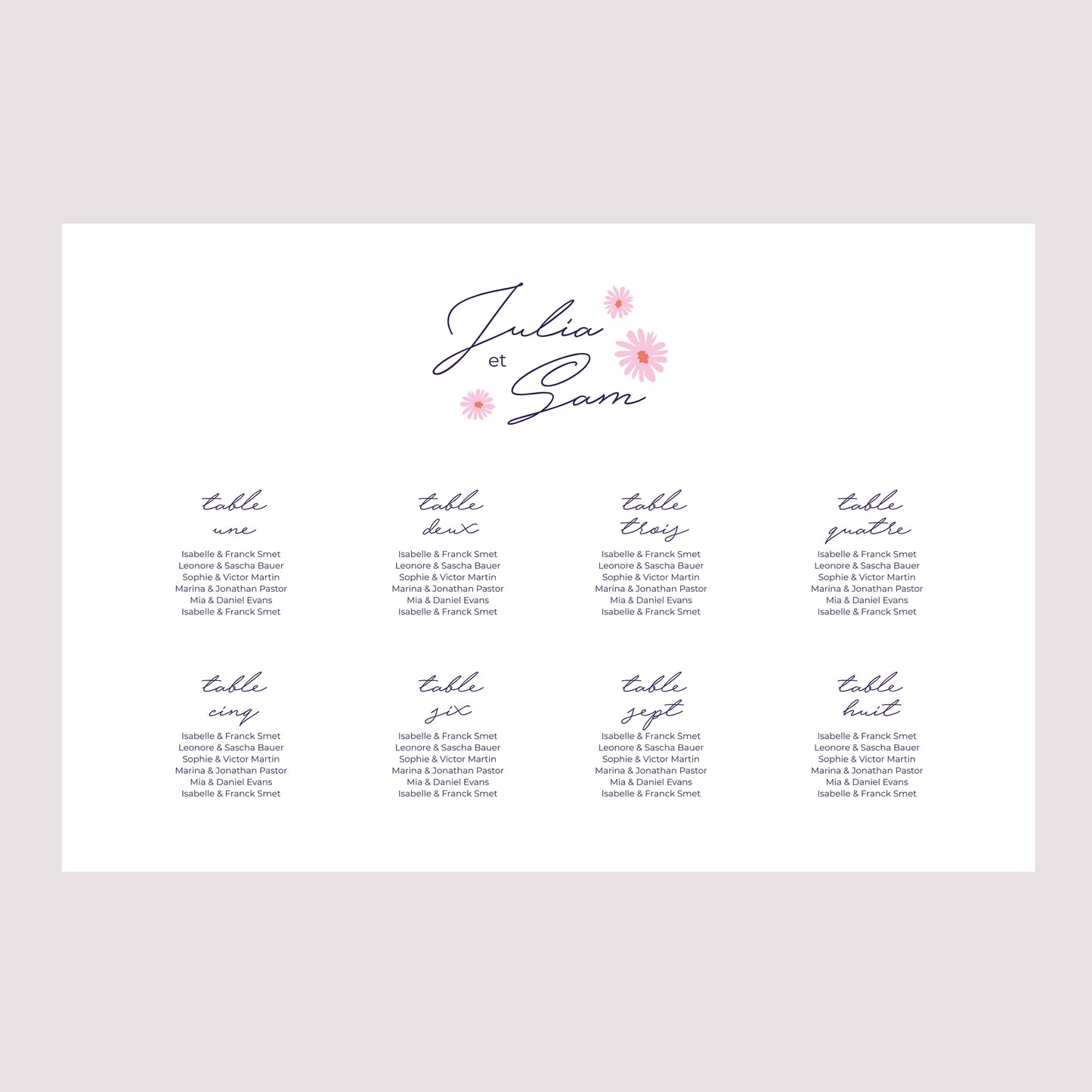 Plan de table Mariage Paysage 90 x 60 cm Fleurs pop III photo N° 2