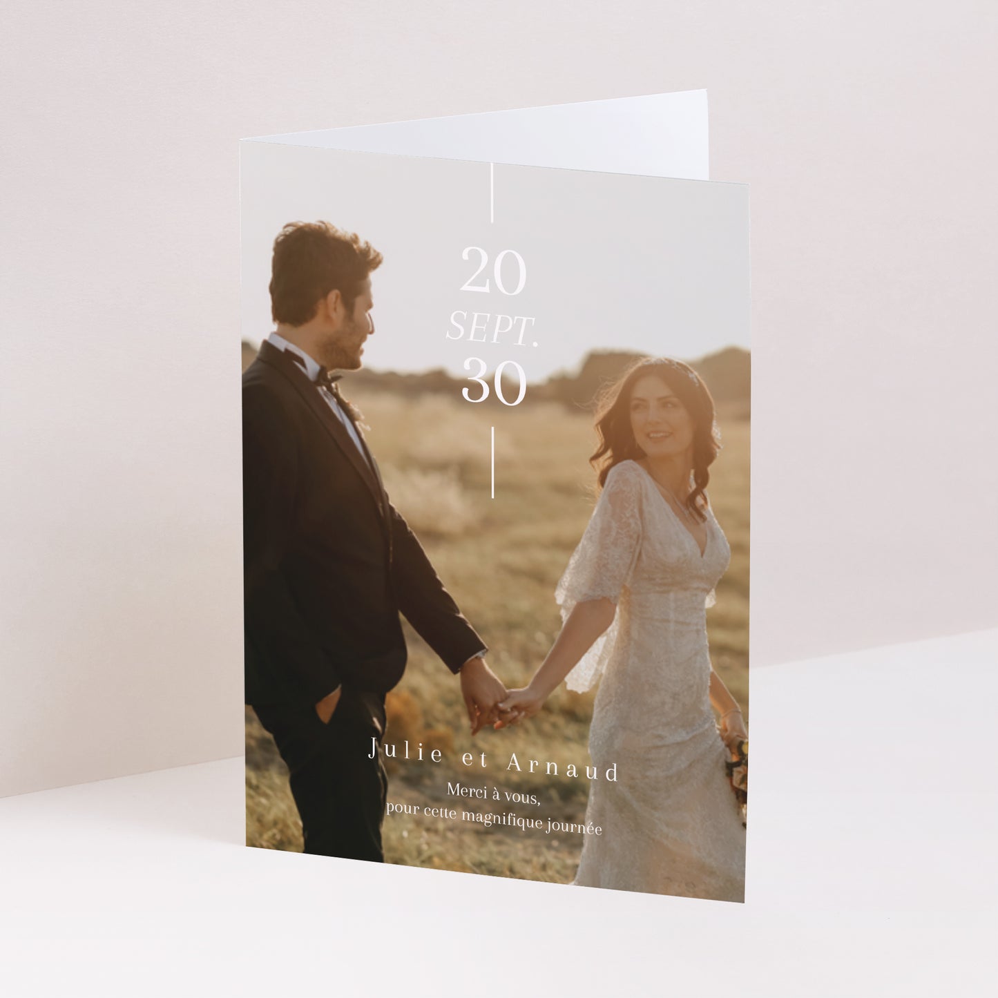 Remerciements Mariage Portrait double volet Date et ligne photo N° 1