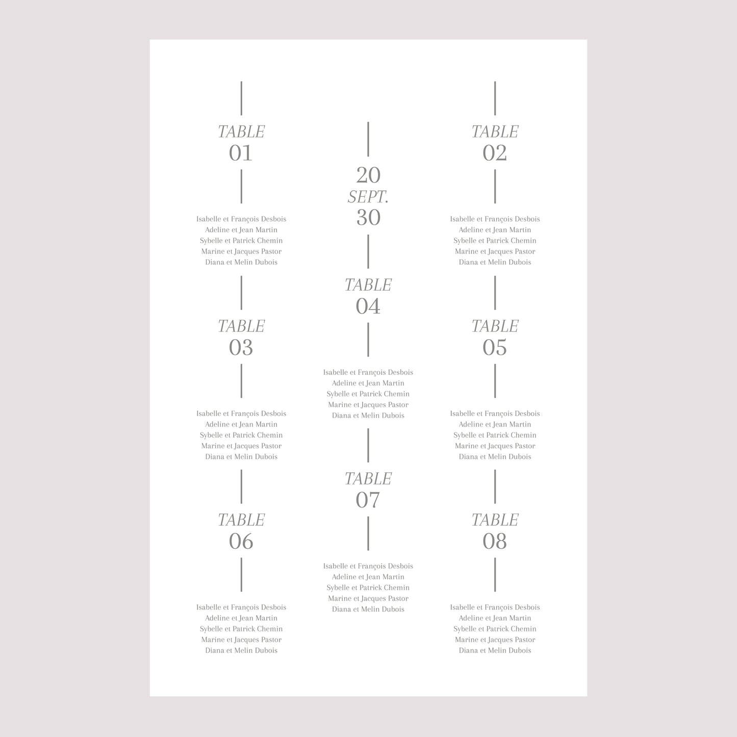 Plan de table Mariage Portrait Date et ligne photo N° 2