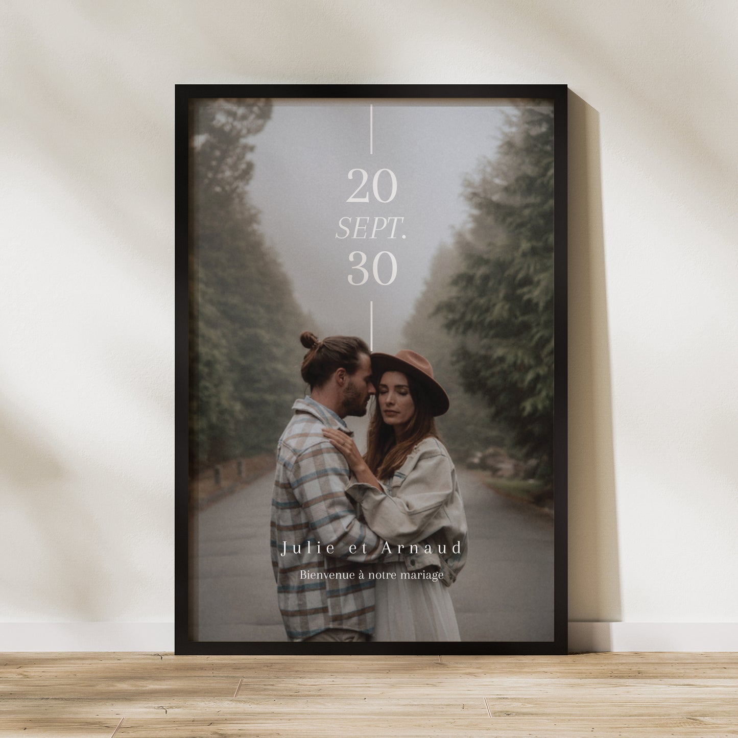Panneau bienvenue Mariage Portrait 60 x 90 cm Date et ligne photo N° 1