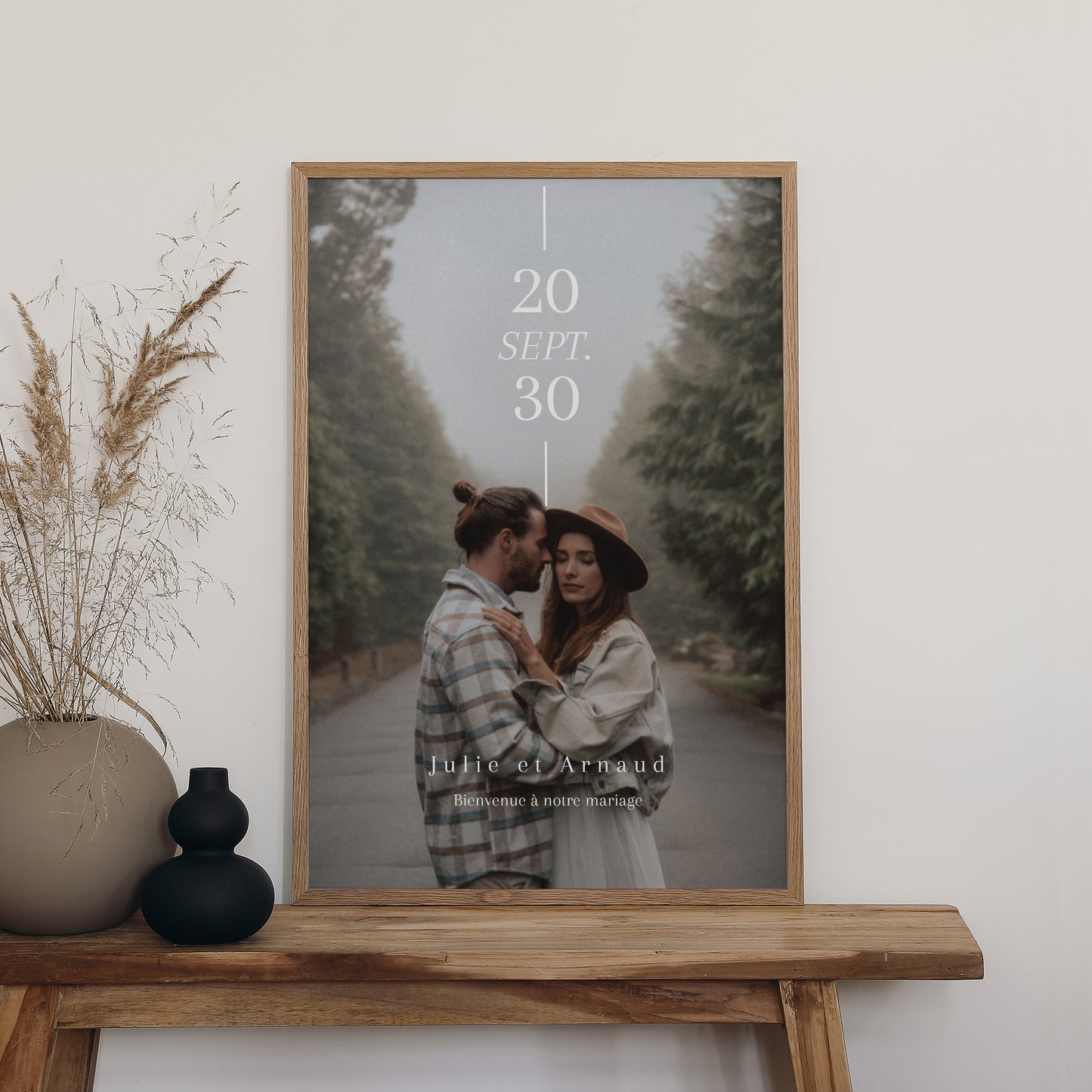 Panneau bienvenue Mariage Portrait 60 x 90 cm Date et ligne photo N° 2