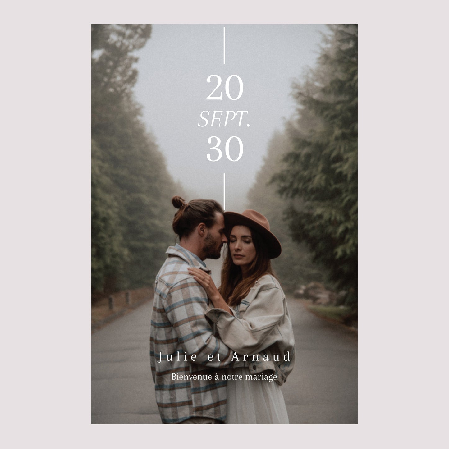 Panneau bienvenue Mariage Portrait 60 x 90 cm Date et ligne photo N° 2