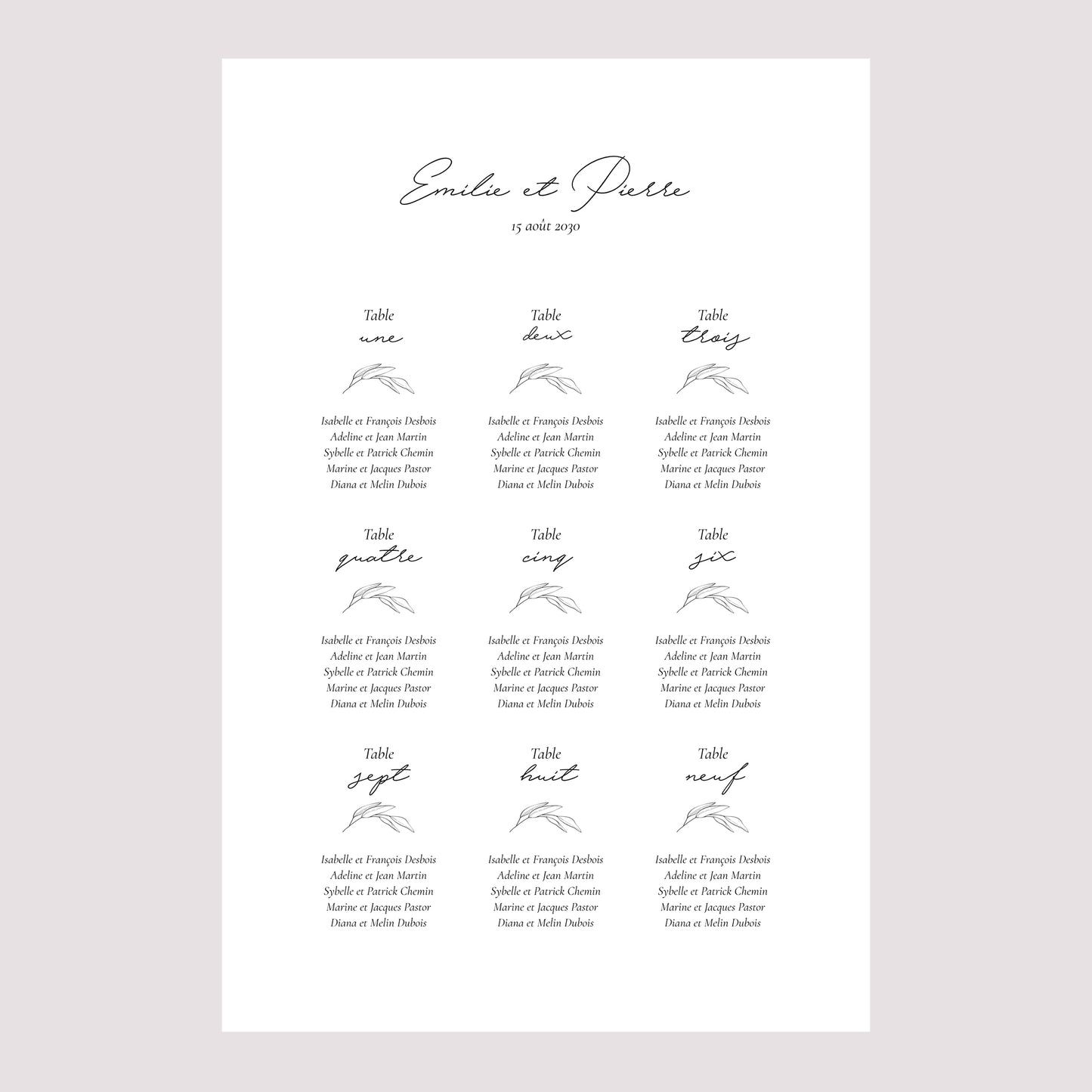 Plan de table Mariage Portrait Maman et Papa branche photo N° 2
