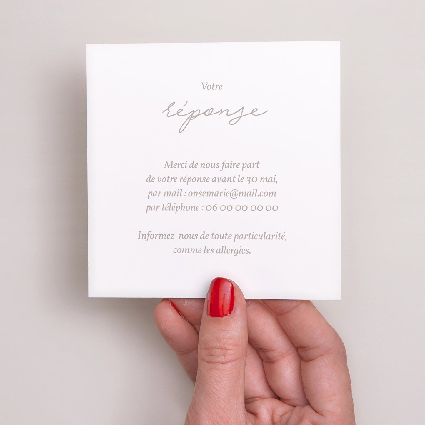 Carton réponse Mariage Carré Typo script photo II photo N° 2