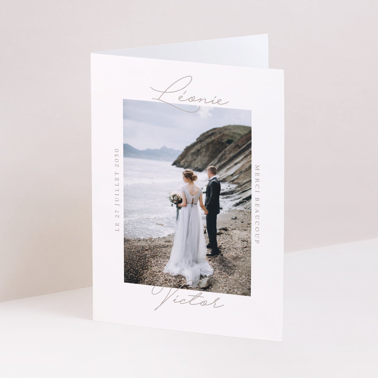 Remerciements Mariage Portrait double volet Typo script photo II photo N° 1