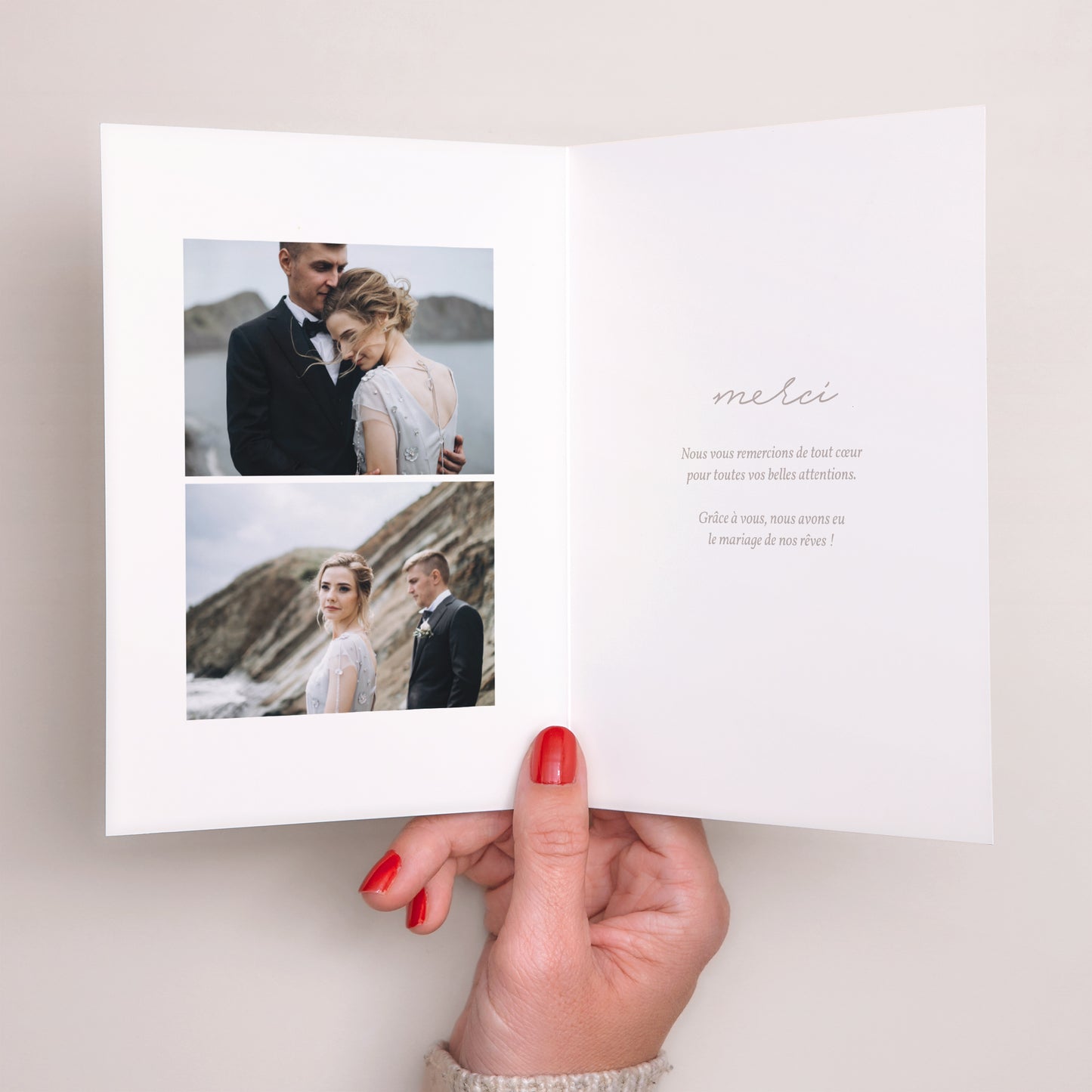 Remerciements Mariage Portrait double volet Typo script photo II photo N° 2