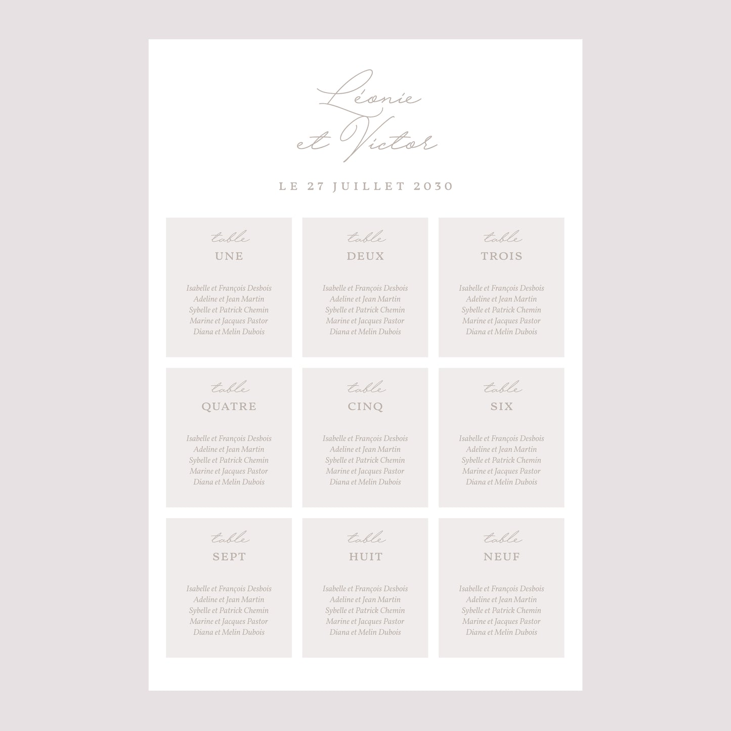 Plan de table Mariage Portrait 60 x 90 cm Typo script photo II photo N° 2