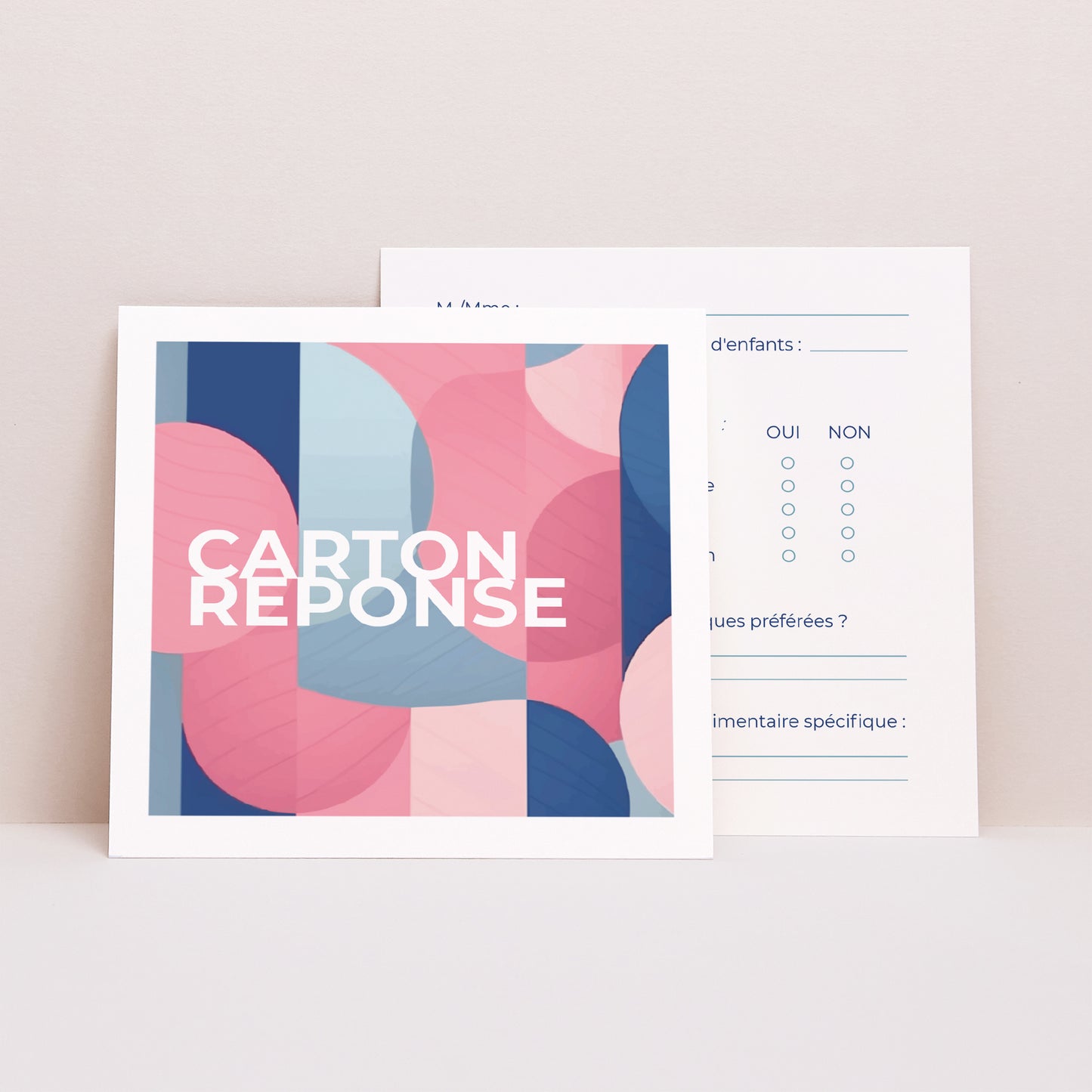 Carton réponse Mariage Carré Pink & Blue photo N° 1
