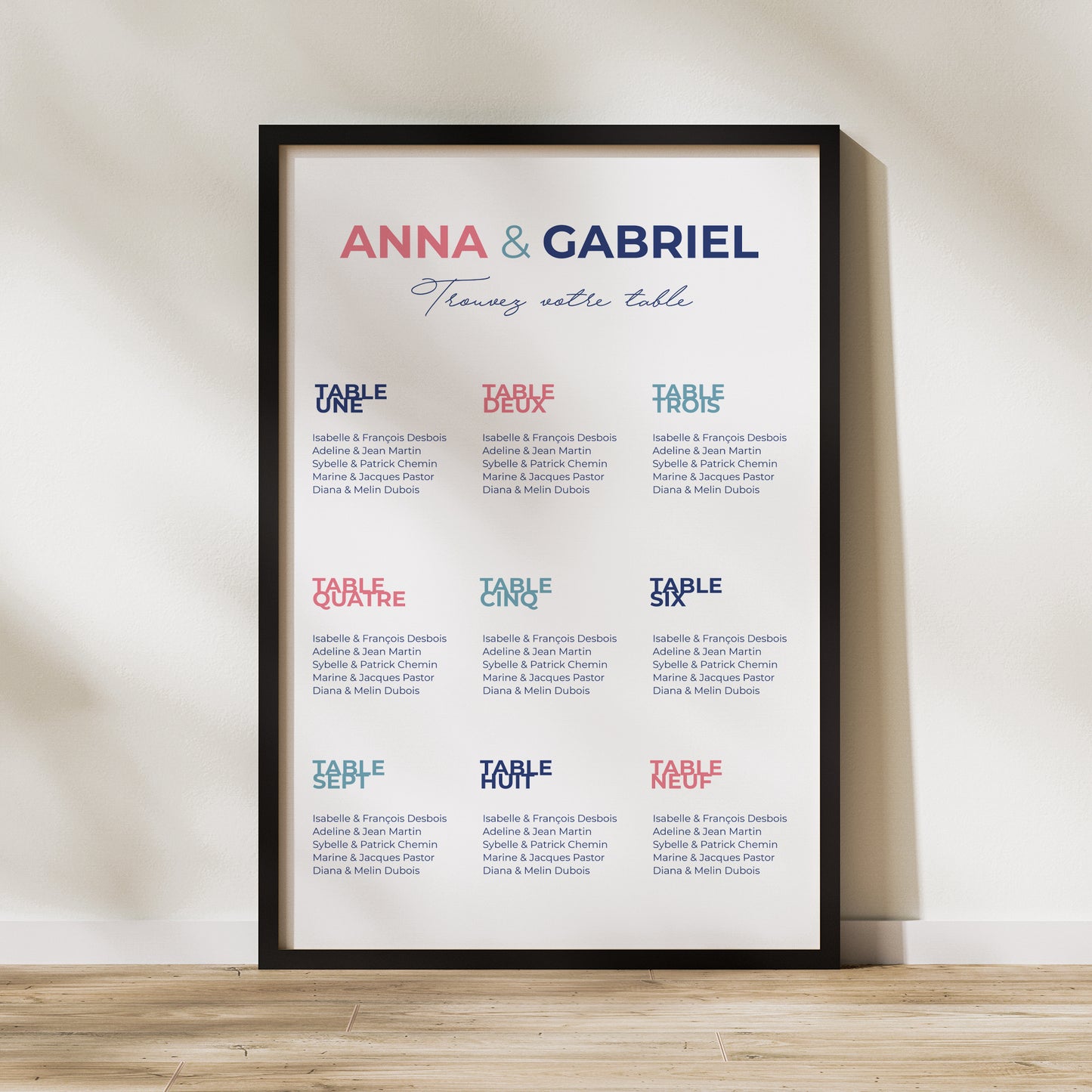 Plan de table Mariage Portrait Pink & Blue photo N° 1