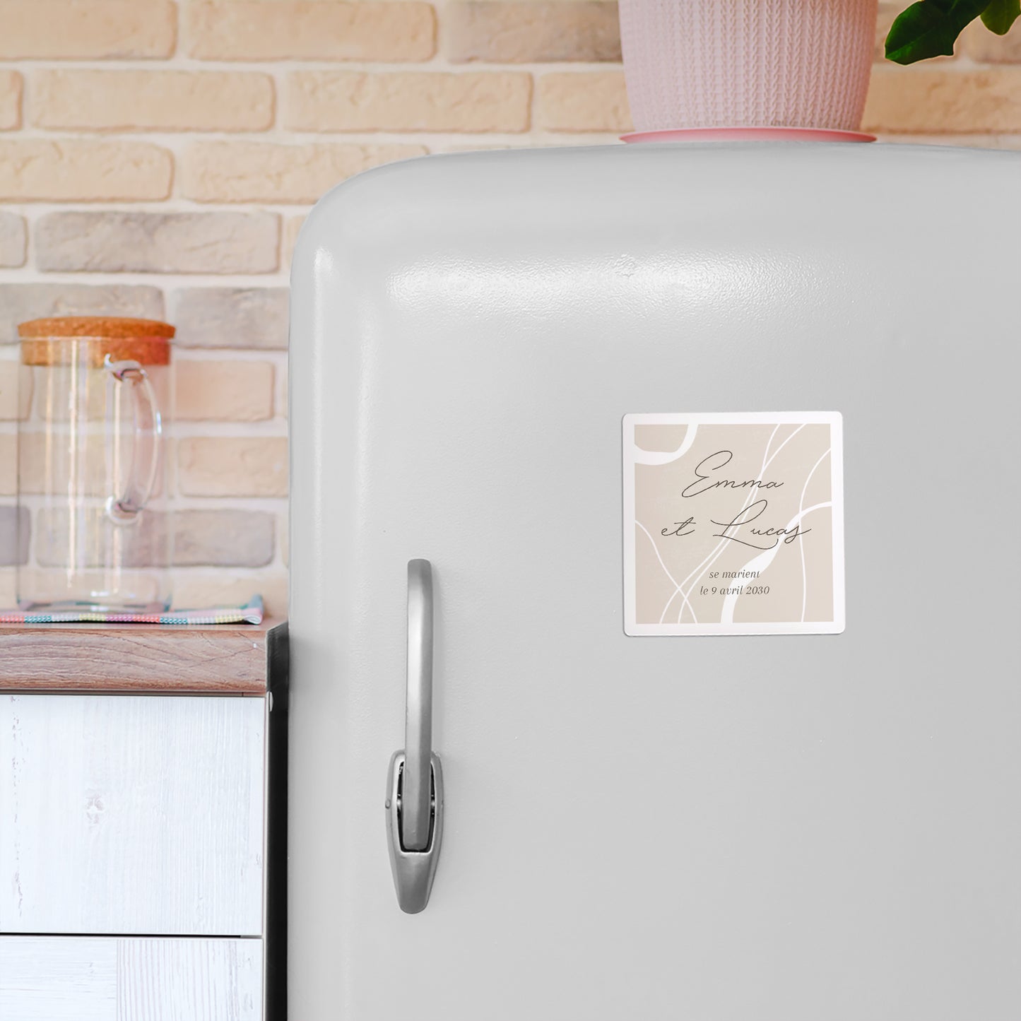 Save the date Mariage Lot de 9, magnétique Courbes sur fond beige photo N° 4