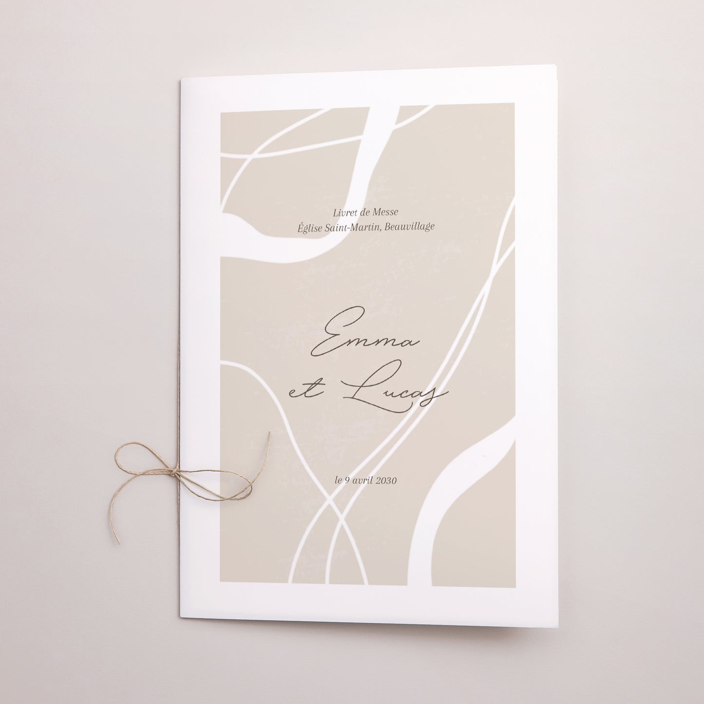 Livret de messe Mariage Double volet Courbes sur fond beige photo N° 1
