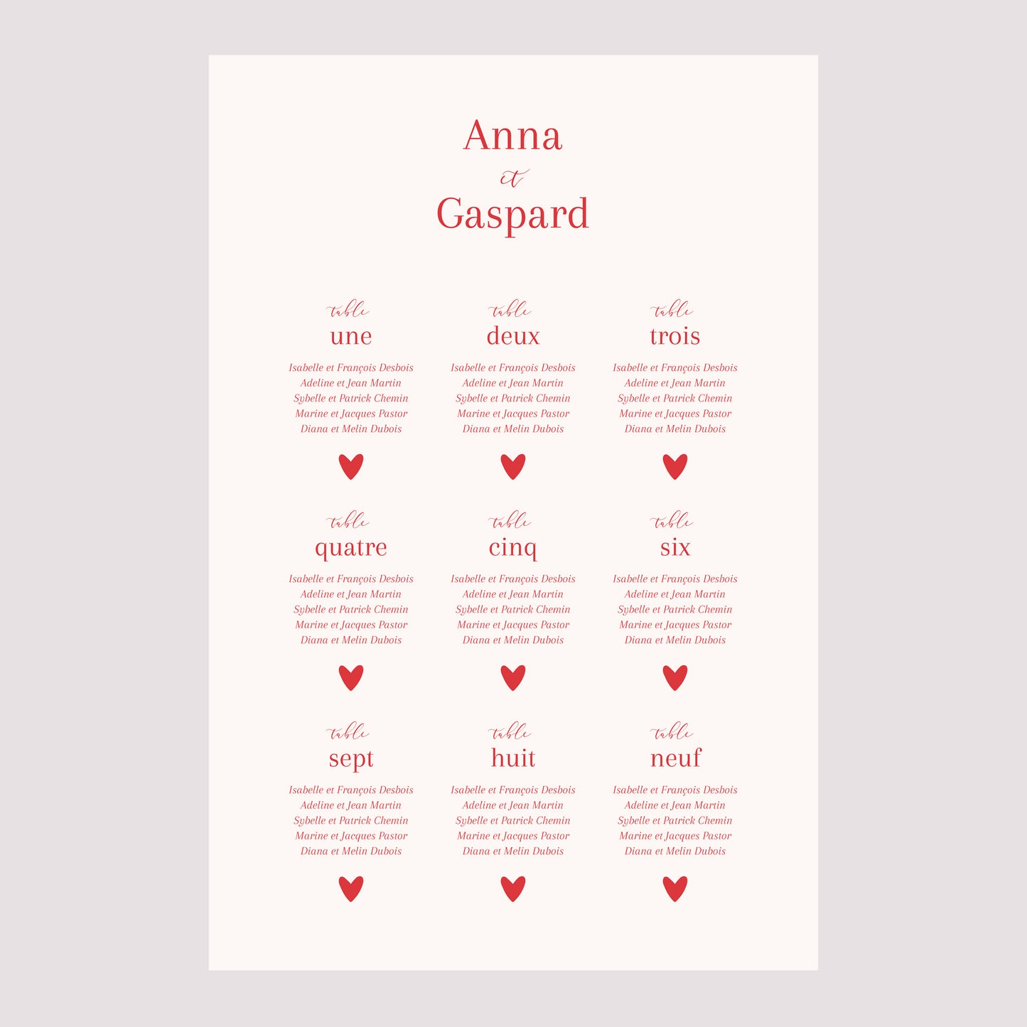 Plan de table Mariage Portrait 60 x 90 cm Coeur sur toi photo N° 2