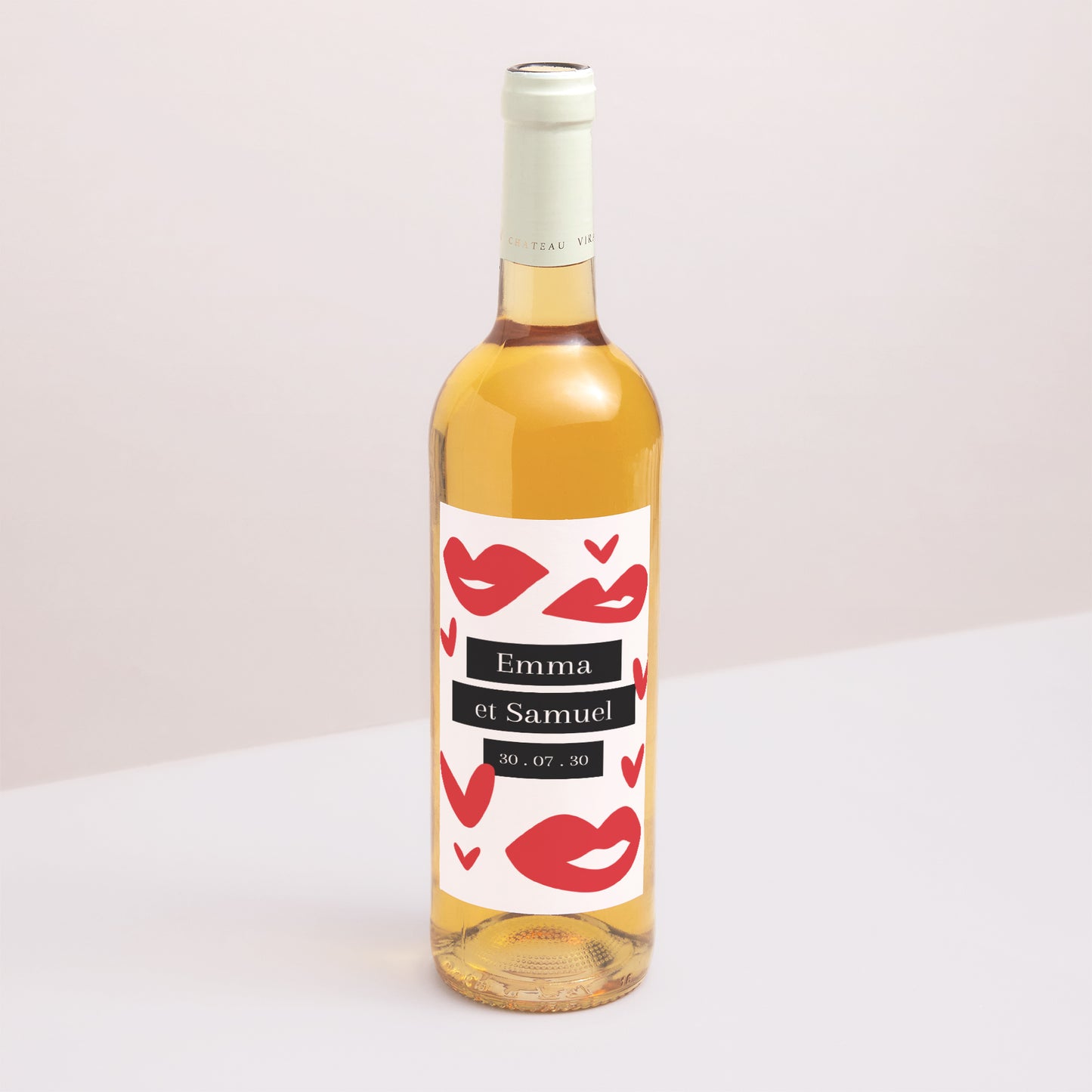 Etiquette bouteille Mariage Portrait Bisous full of LOVE photo N° 1
