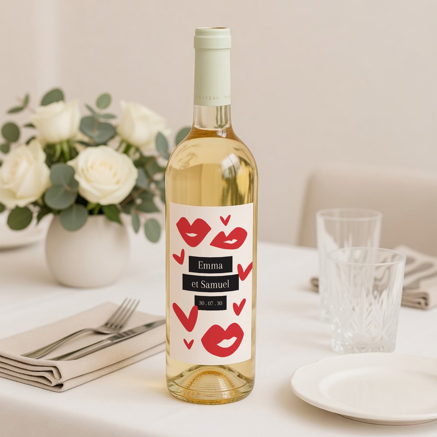 Etiquette bouteille Mariage Portrait Bisous full of LOVE photo N° 2