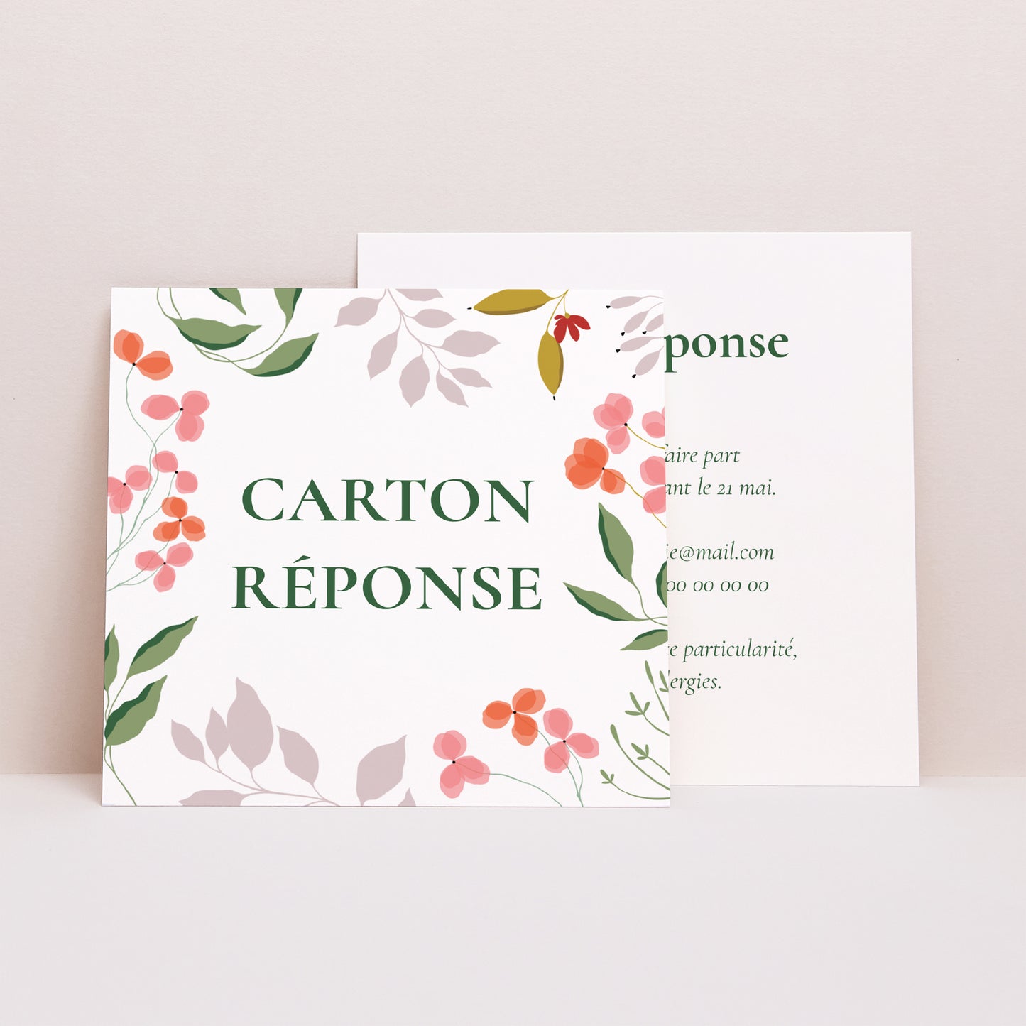 Carton réponse Mariage Carré Encadré végétal III photo N° 1