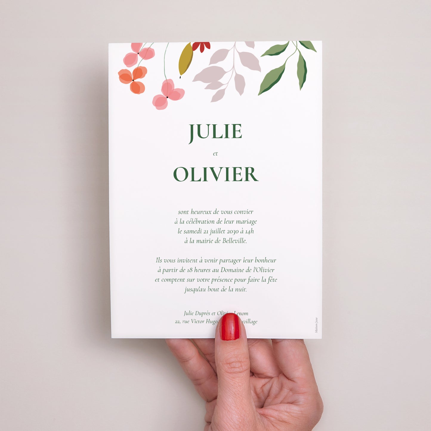 Faire-part Mariage Portrait Encadré végétal III photo N° 3