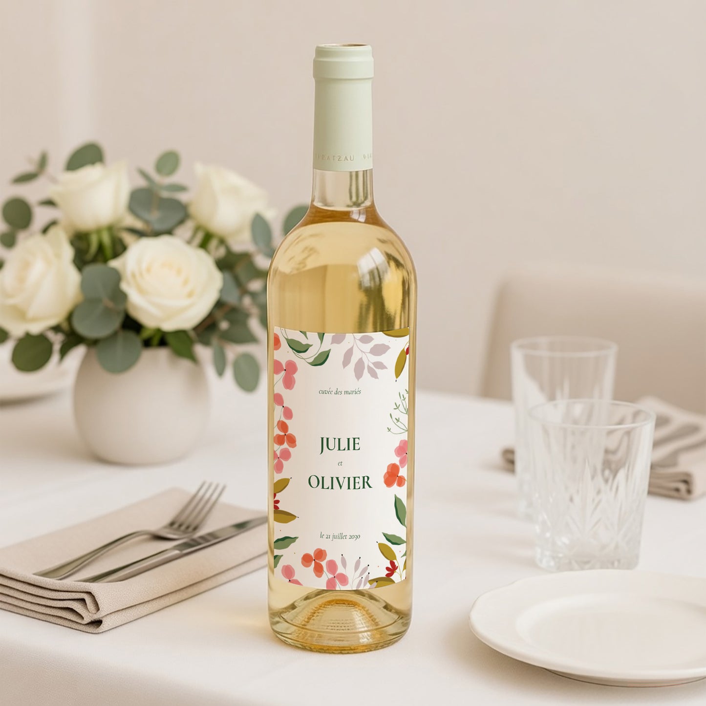 Etiquette bouteille Mariage Portrait Encadré végétal III photo N° 2