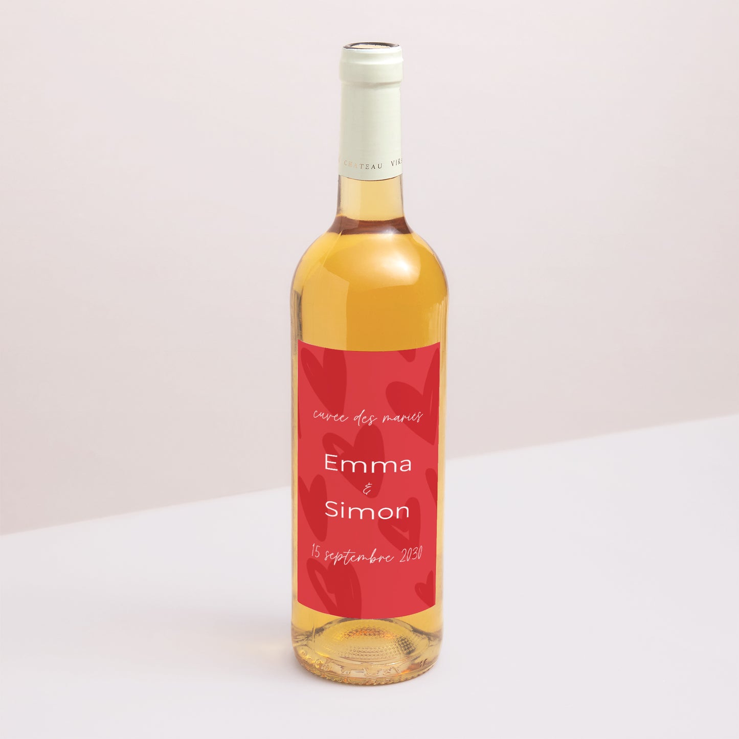 Etiquette bouteille Mariage Portrait Fond coeur photo N° 1