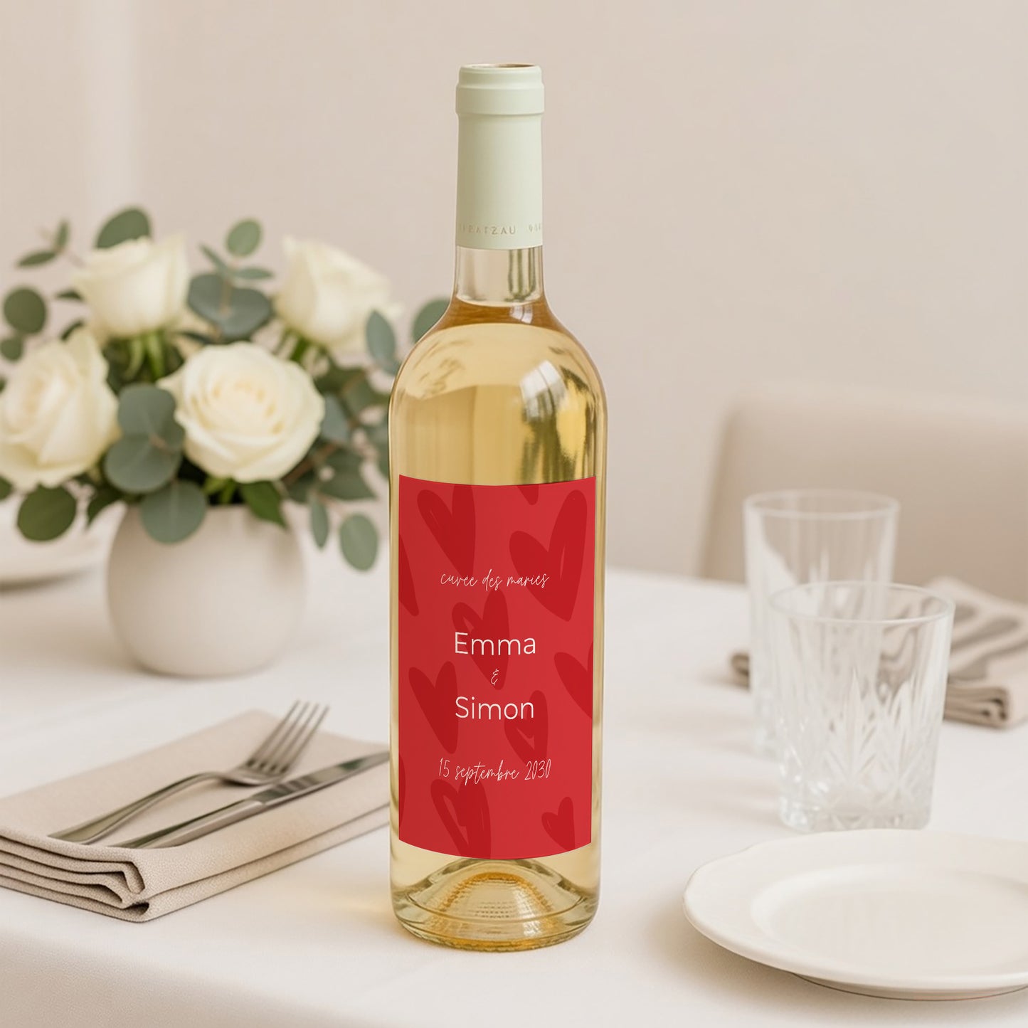 Etiquette bouteille Mariage Portrait Fond coeur photo N° 2