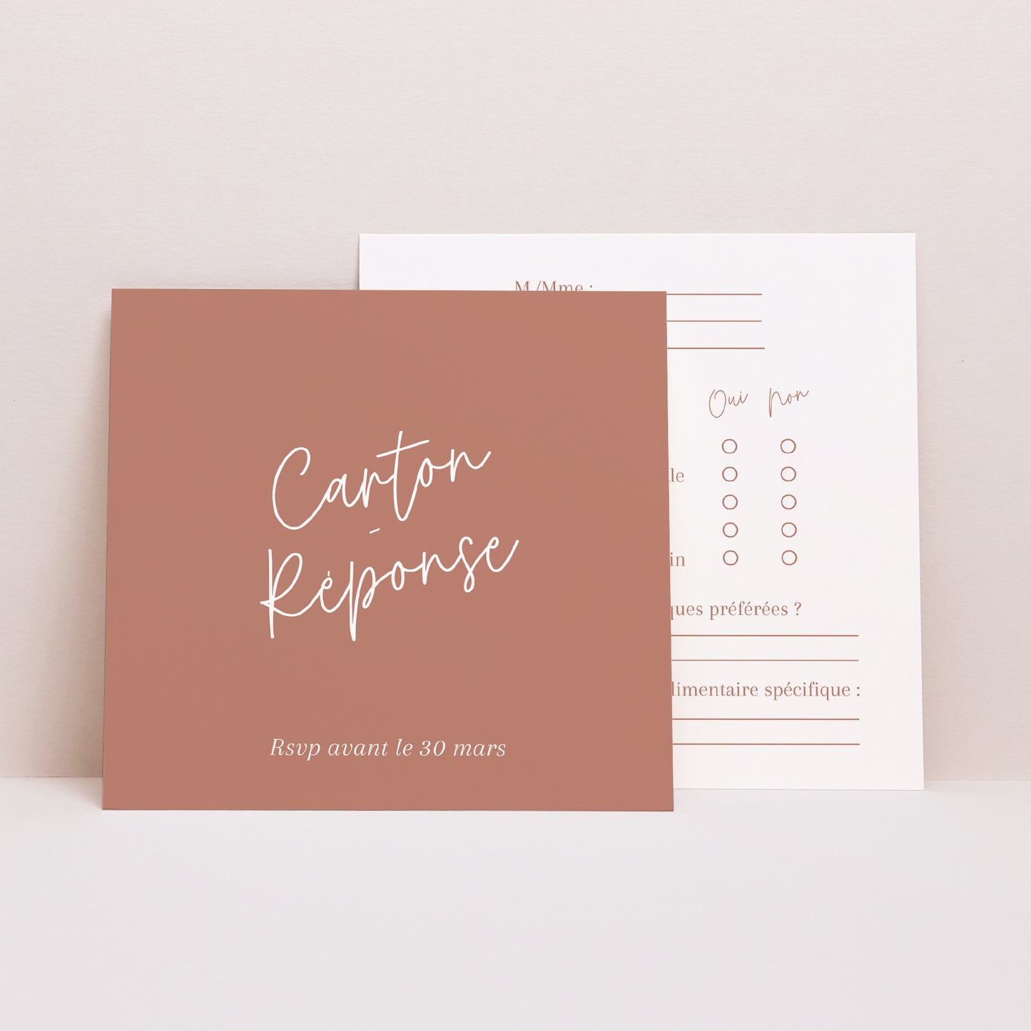 Carton réponse Mariage Carré Poussière de brique photo N° 1