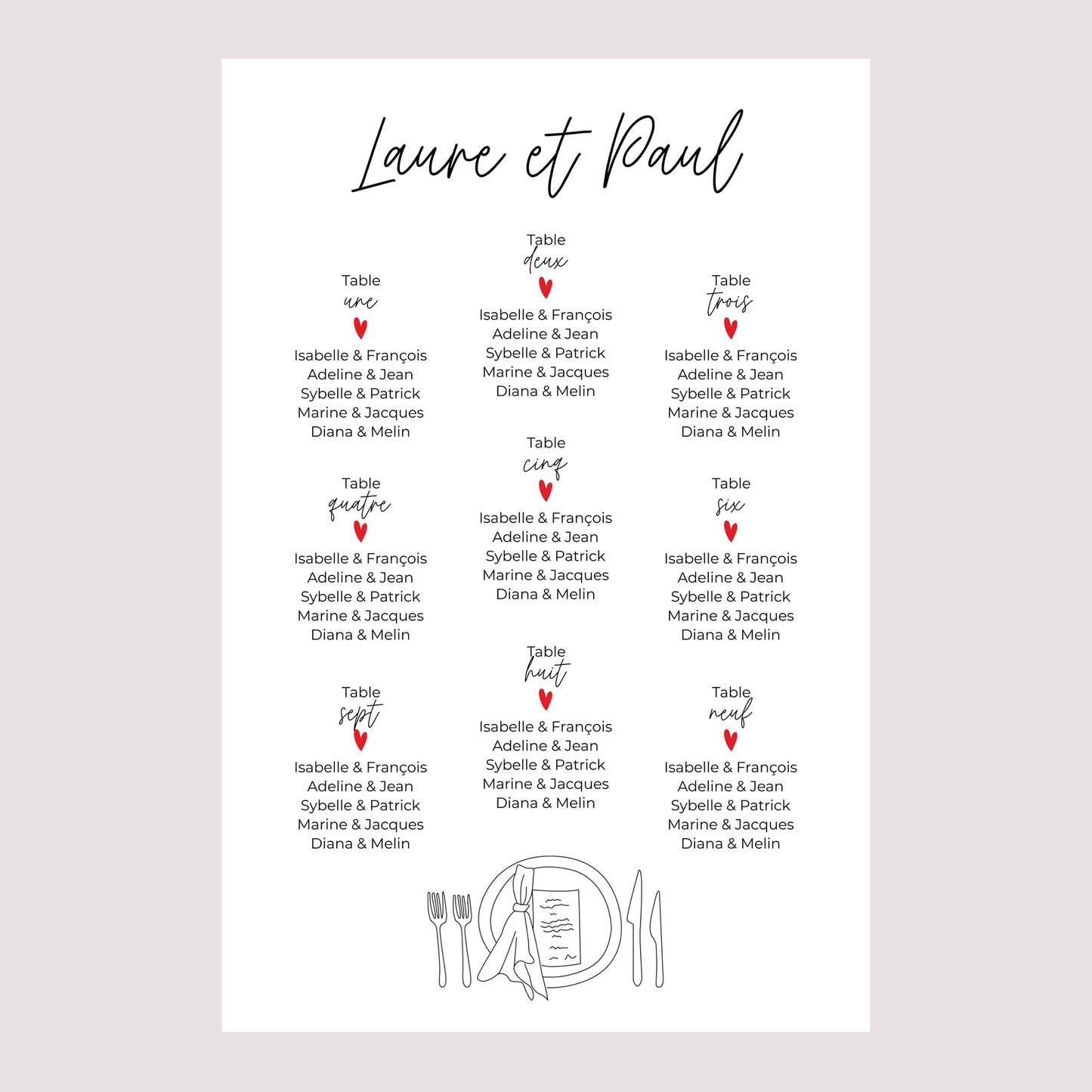 Plan de table Mariage Portrait Les heureux mariés photo N° 2