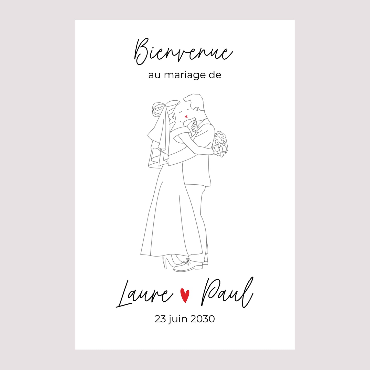Panneau bienvenue Mariage Portrait 60 x 90 cm Les heureux mariés photo N° 2