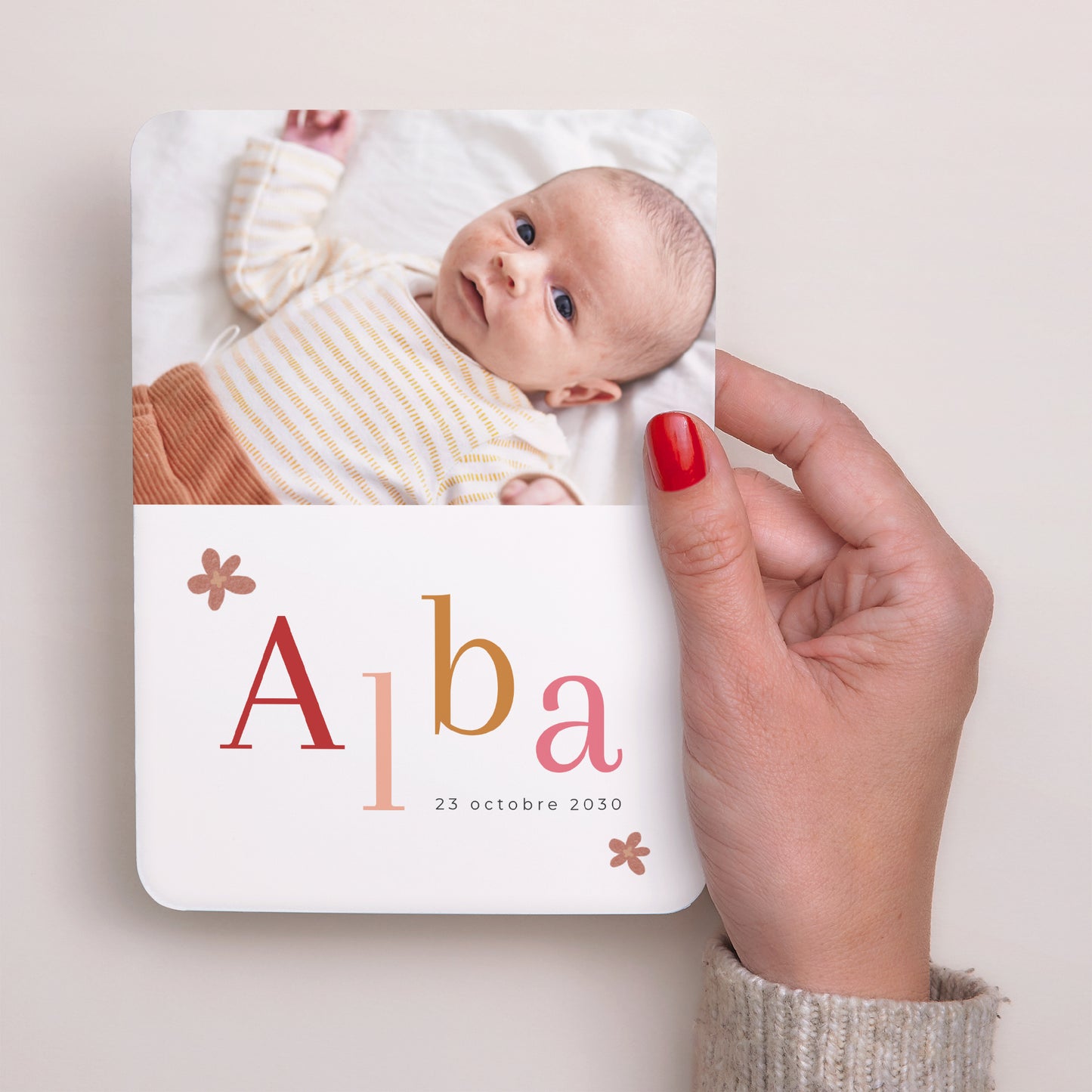 Faire-part Naissance Portrait, bords arrondis Typo couleurs photo N° 2