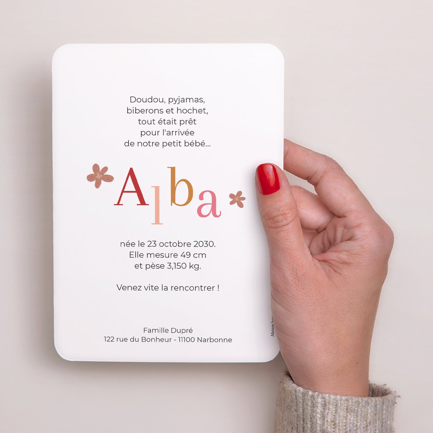 Faire-part Naissance Portrait, bords arrondis Typo couleurs photo N° 3