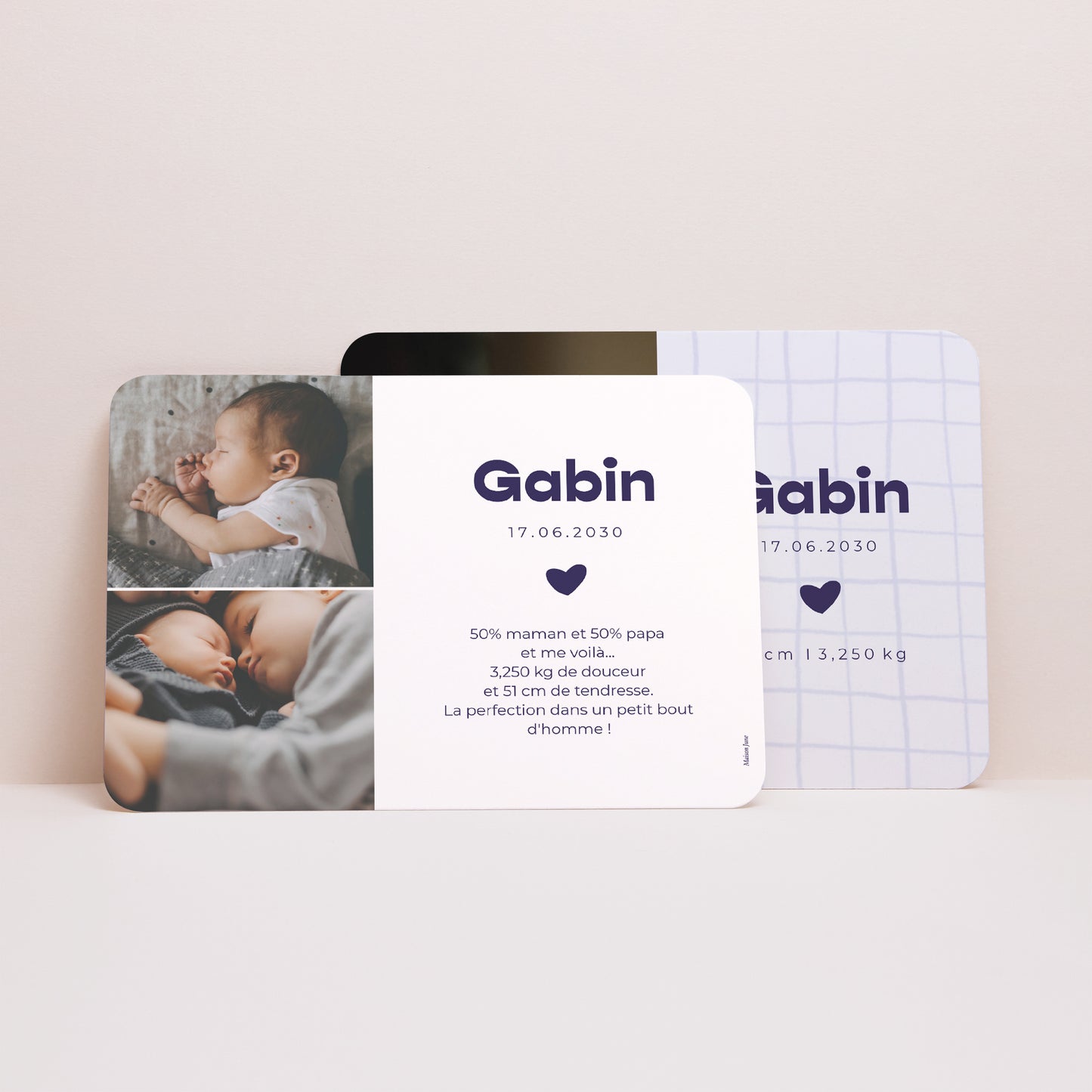 Faire-part Naissance Paysage, bords arrondis Quadrillage lavande photo N° 3