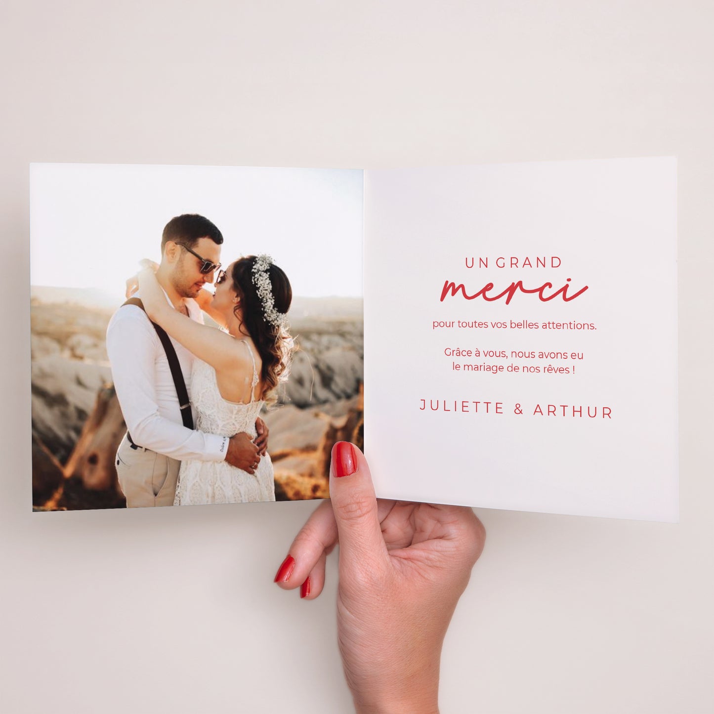 Remerciements Mariage Carré double volet Red & Cream II photo N° 2