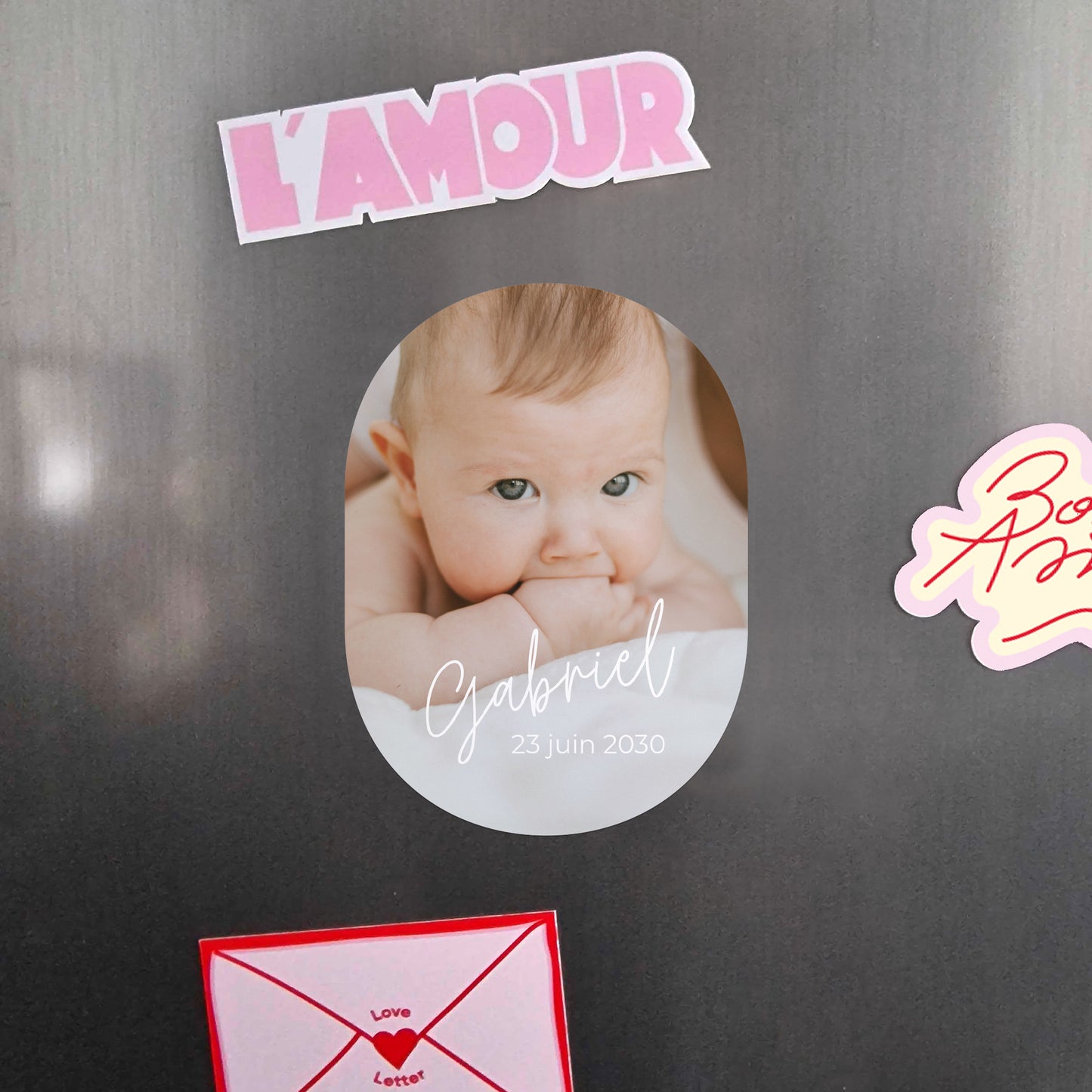 Faire-part Naissance Lot de 8, magnétique, ovale Single baby photo N° 4