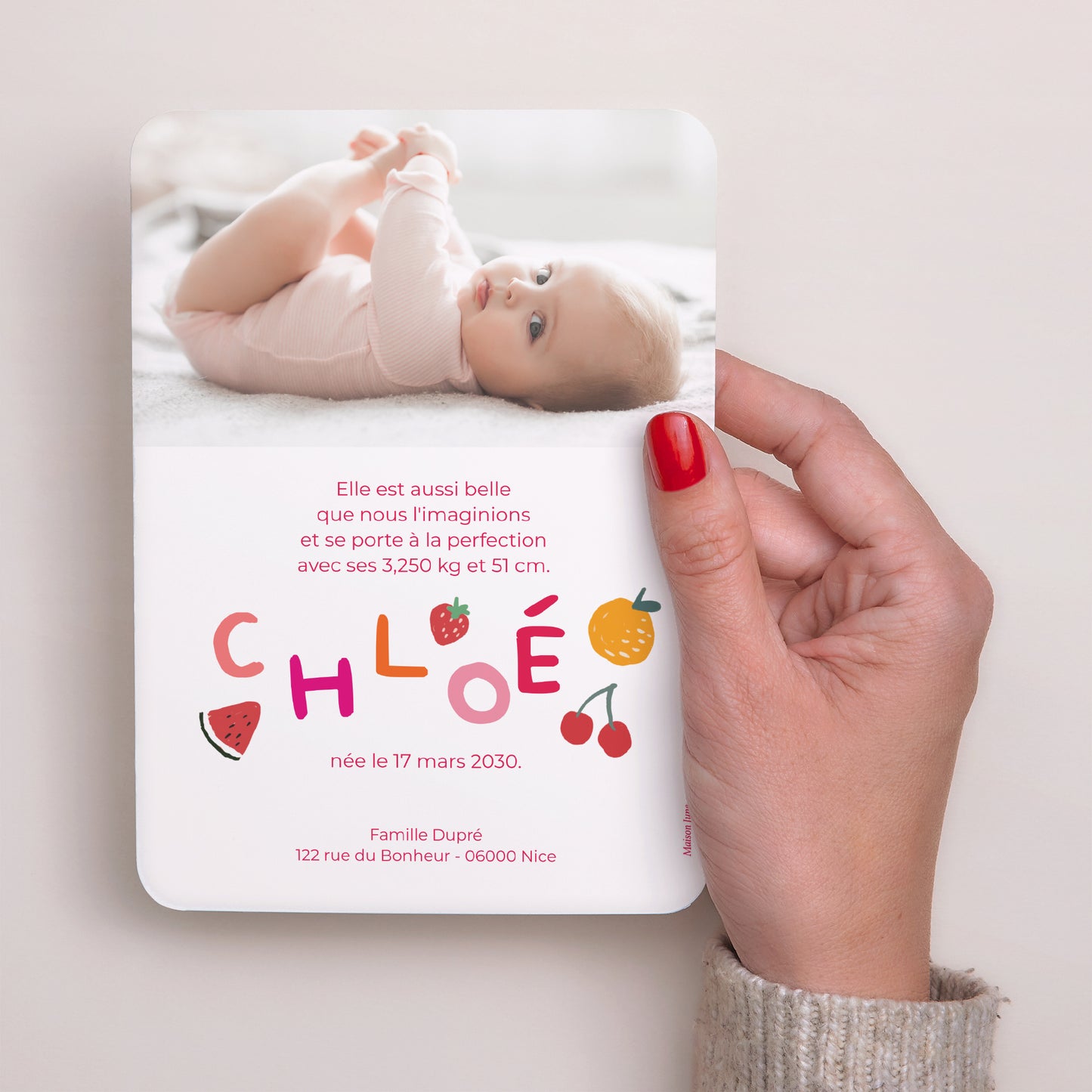 Faire-part Naissance Portrait, bords arrondis Matisse pink photo N° 3