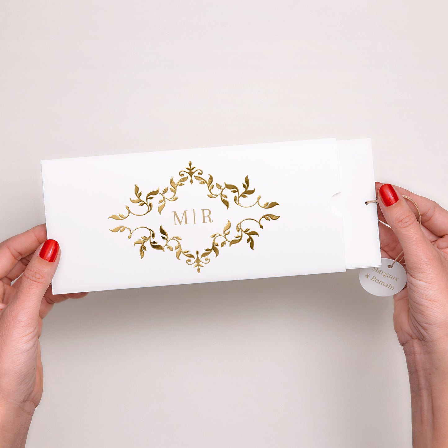 Faire-part Mariage Pochette 2 cartes, étiquette Baroque chic photo N° 2