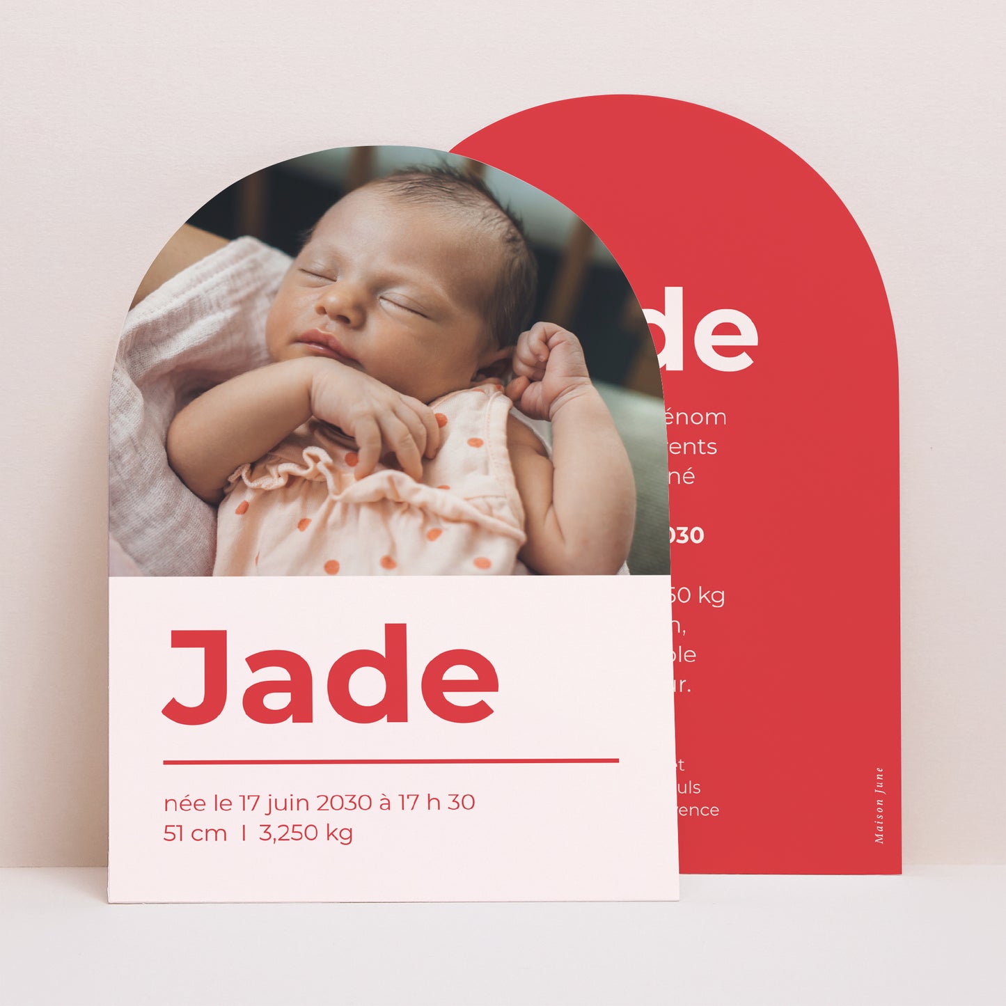 Faire-part Naissance Petite arche Cream & Red photo N° 1