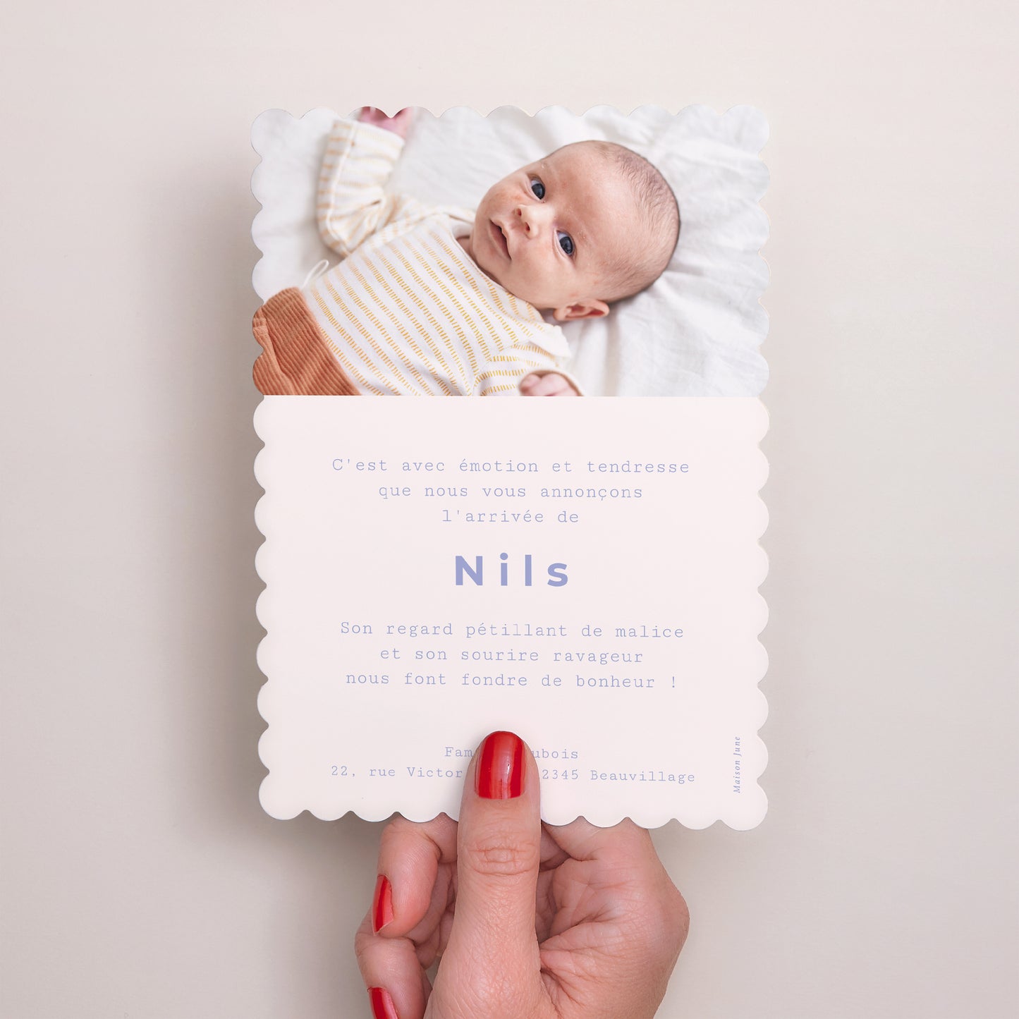 Faire-part Naissance Portrait, bords biscuit New Vichy Lavande photo N° 3