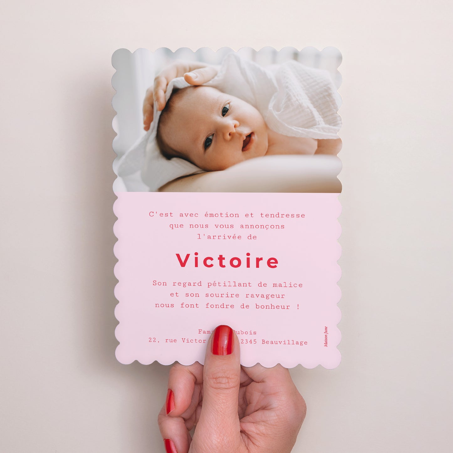 Faire-part Naissance Portrait, bords biscuit New Vichy Pink photo N° 3